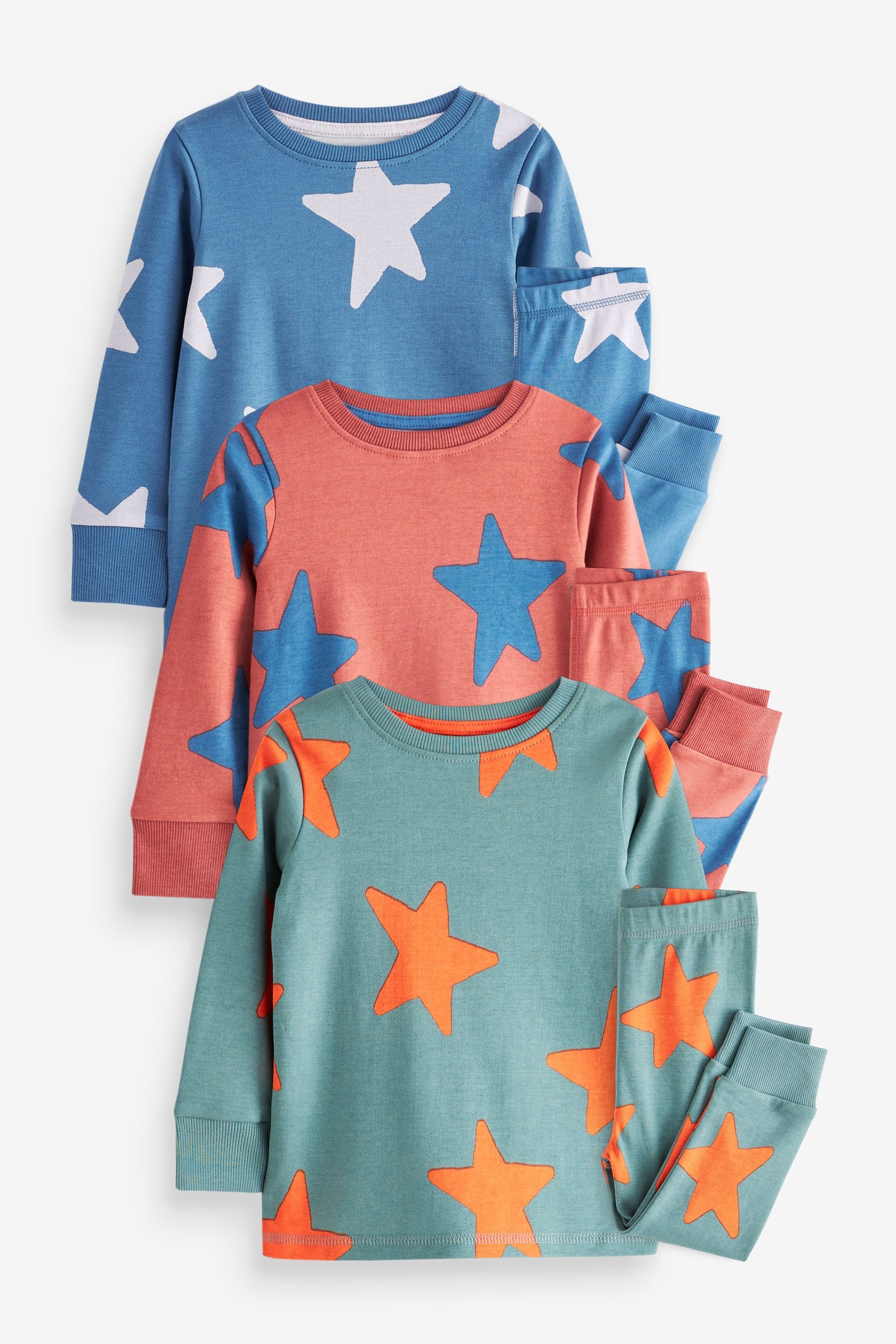 Multi Stars Snuggle Pyjamas 3 Pack (9mths-8yrs)