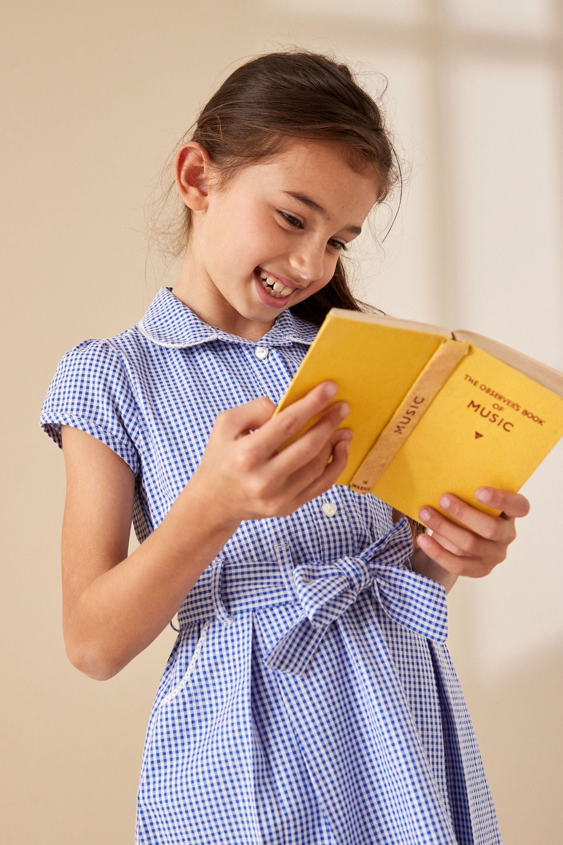 Mid Blue Gingham Cotton Rich Belted School Dress With Scrunchie (3-14yrs)