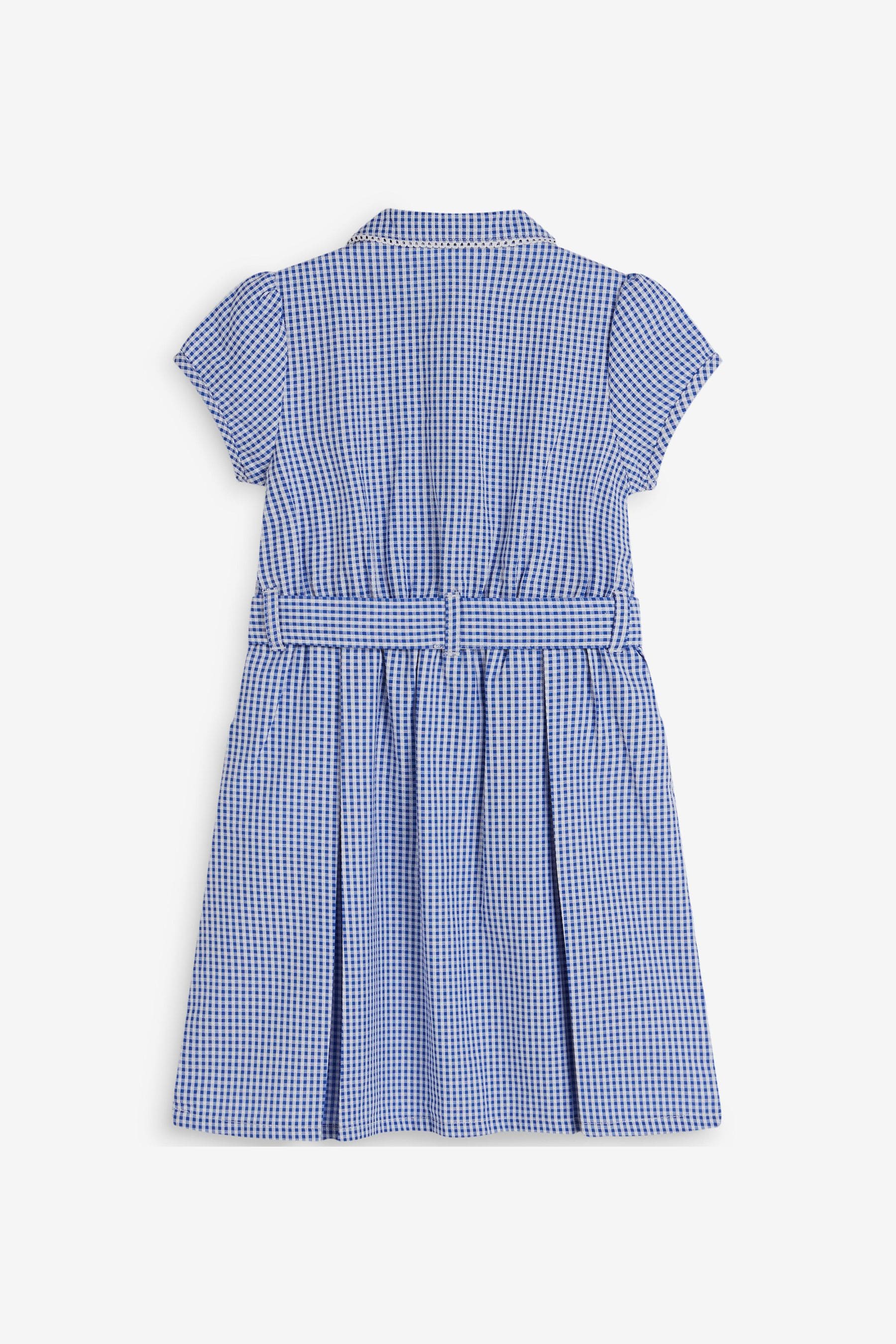 Mid Blue Gingham Cotton Rich Belted School Dress With Scrunchie (3-14yrs)