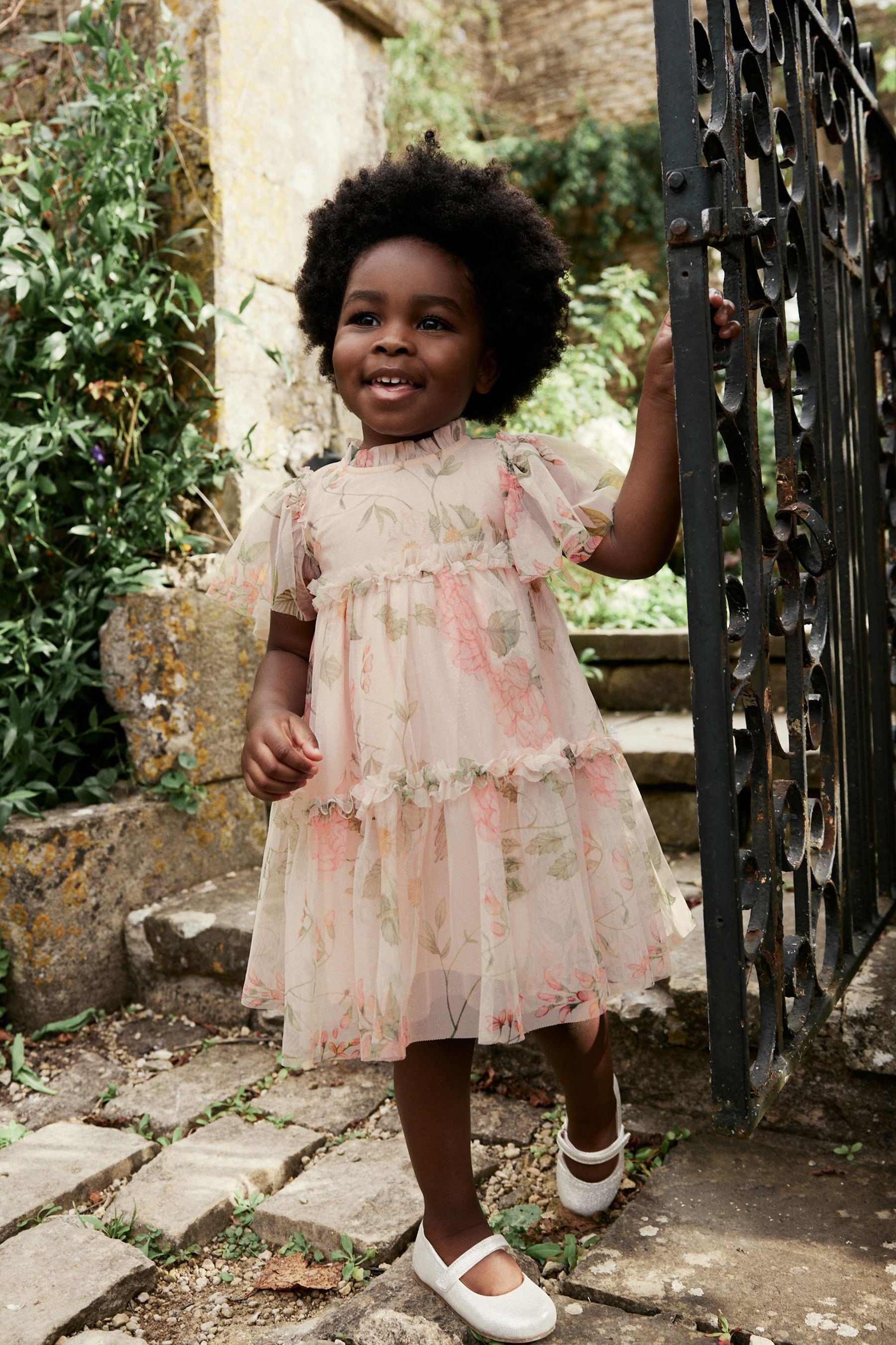 Cream Floral Tiered Mesh Dress (3mths-7yrs)