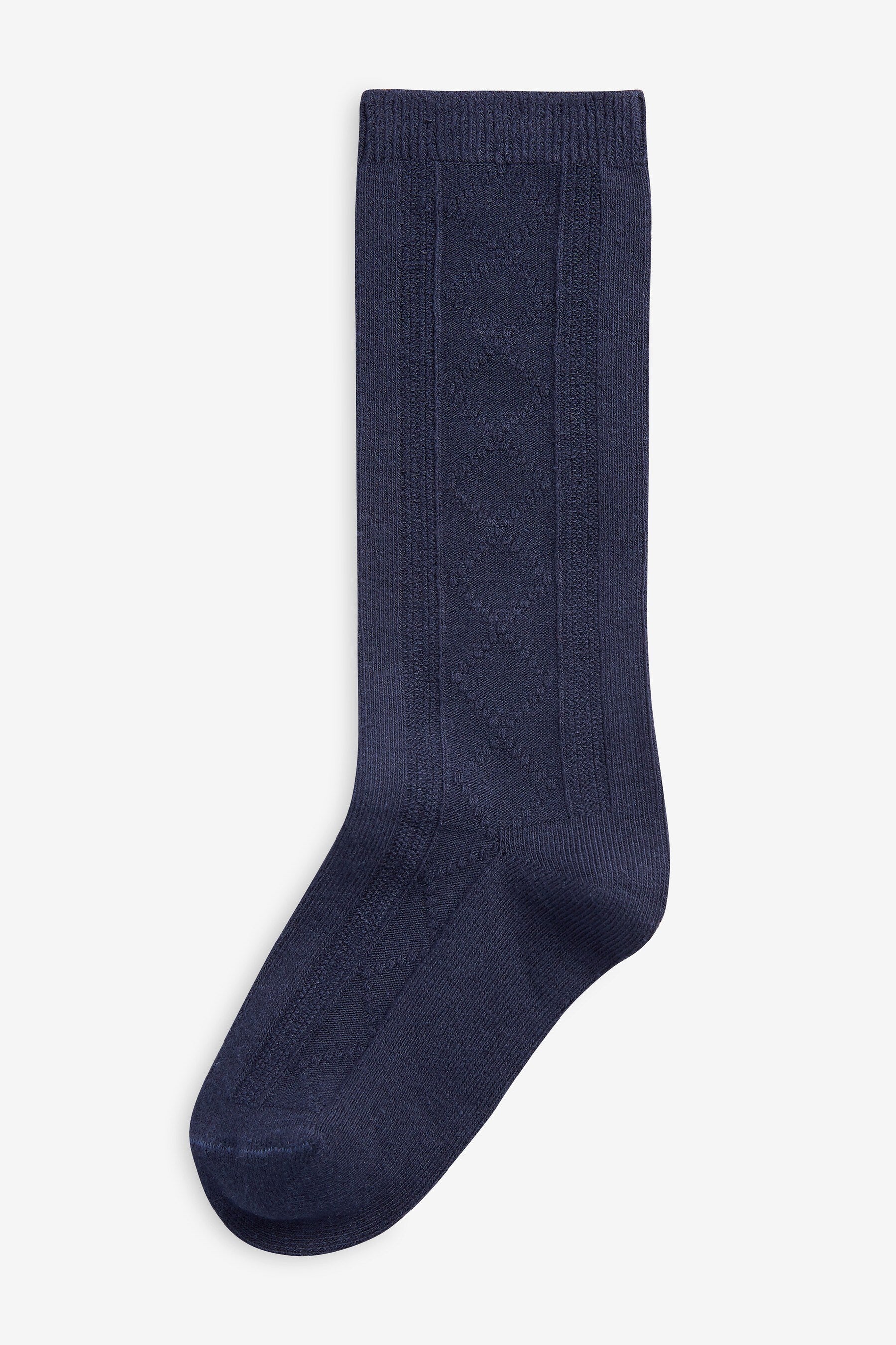 Navy Blue 3 Pack Cotton Rich Pointelle Knee High School Socks