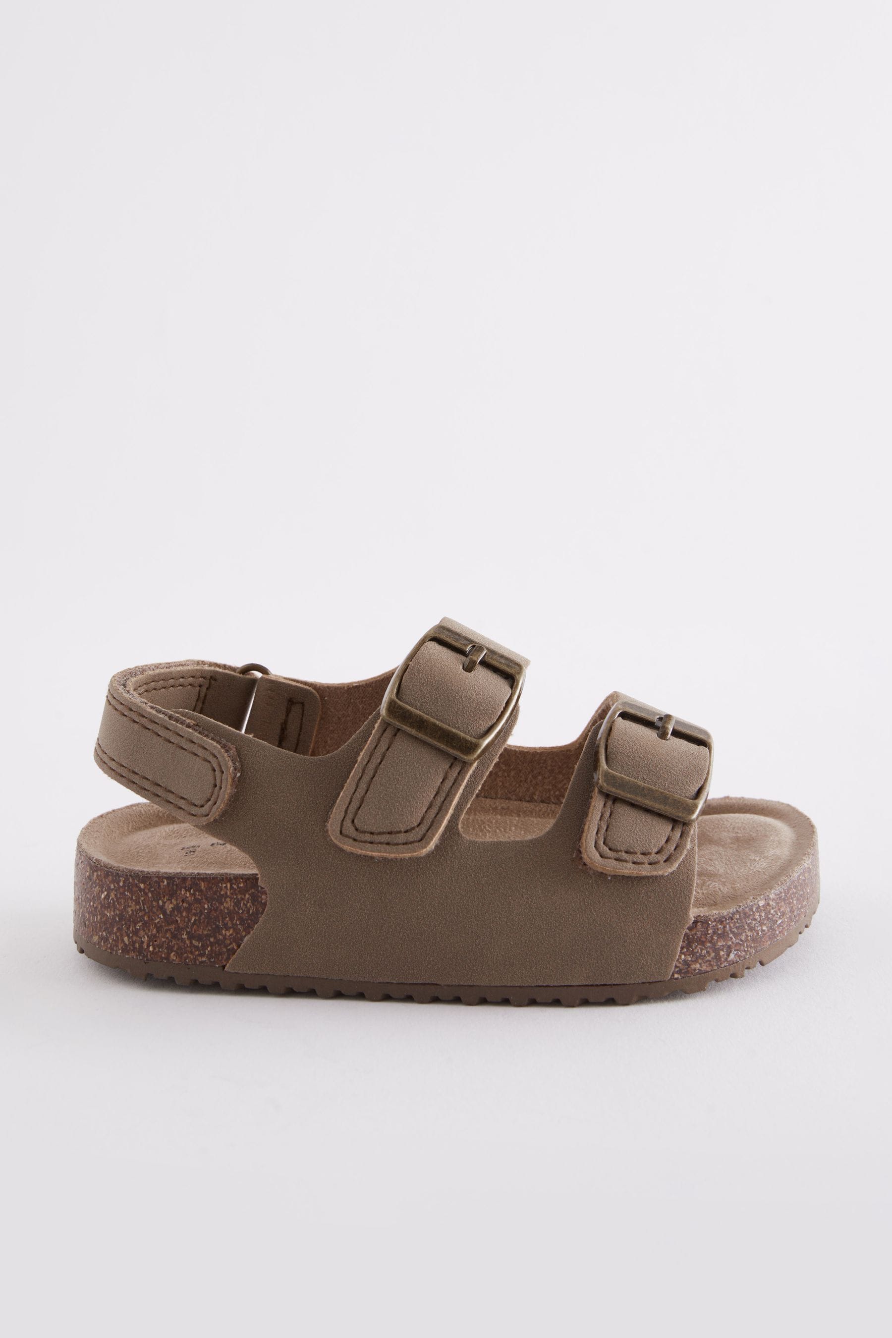 Stone Beige Double Buckle Cushioned Footbed Sandals