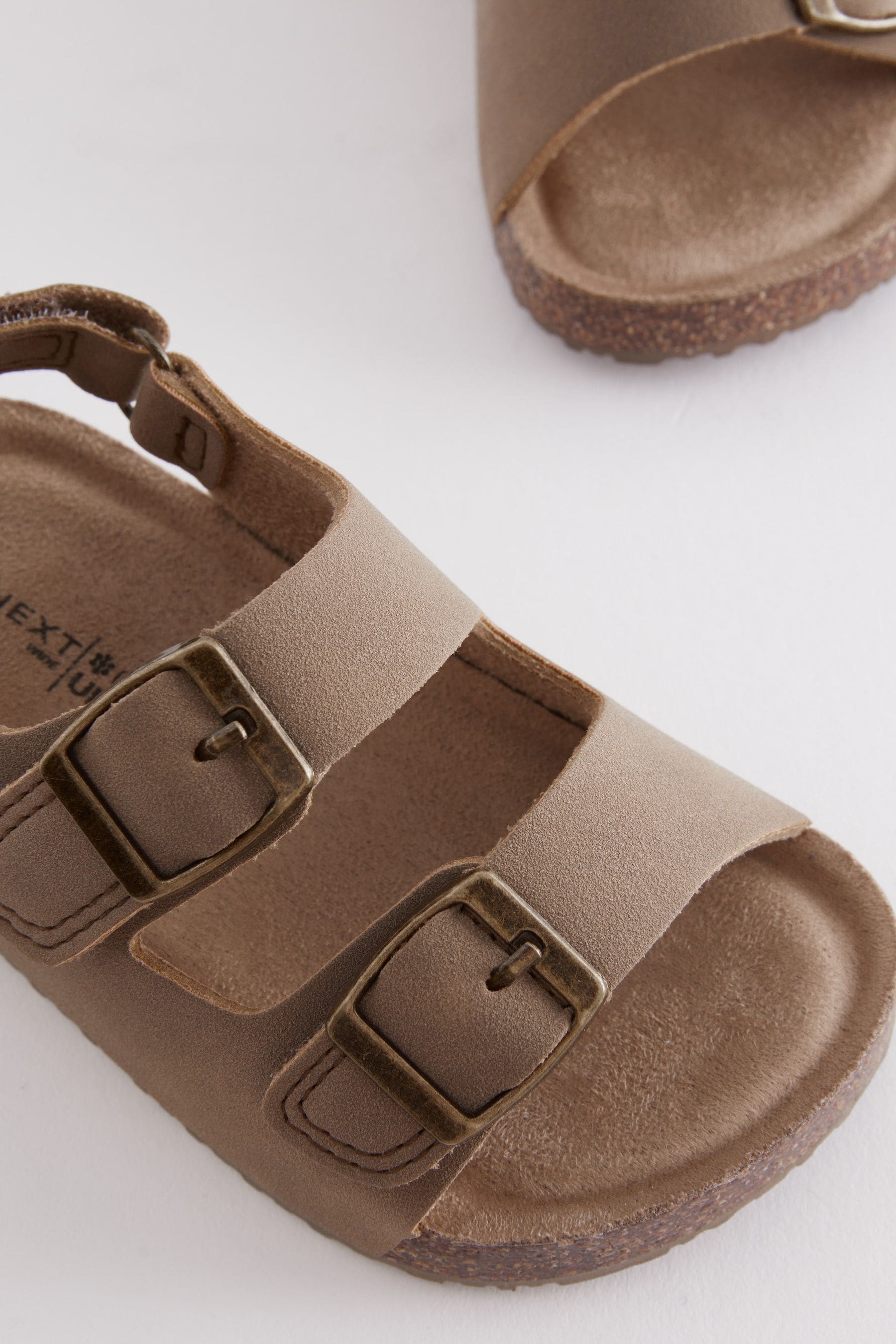 Stone Beige Double Buckle Cushioned Footbed Sandals