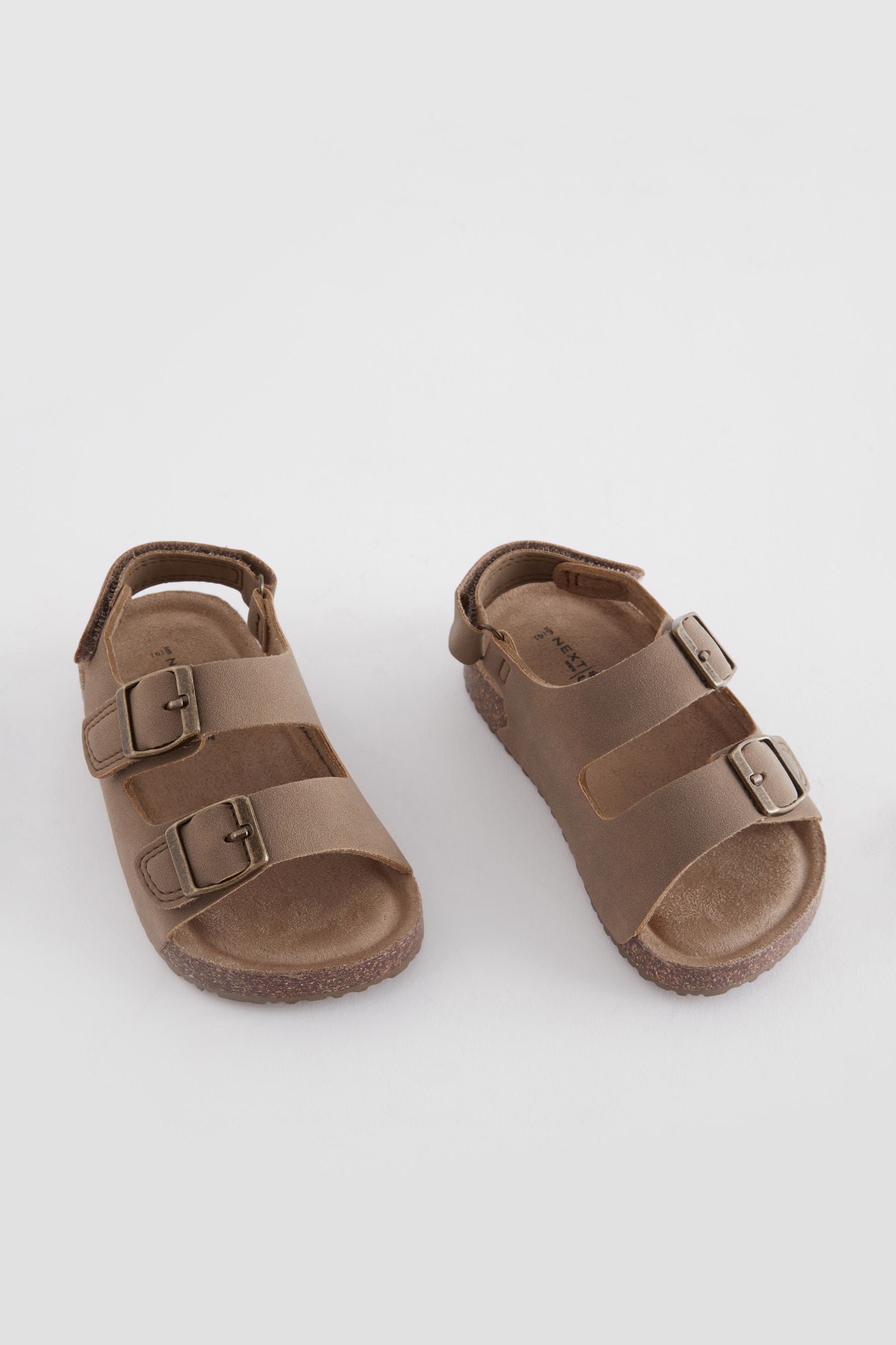 Stone Beige Double Buckle Cushioned Footbed Sandals