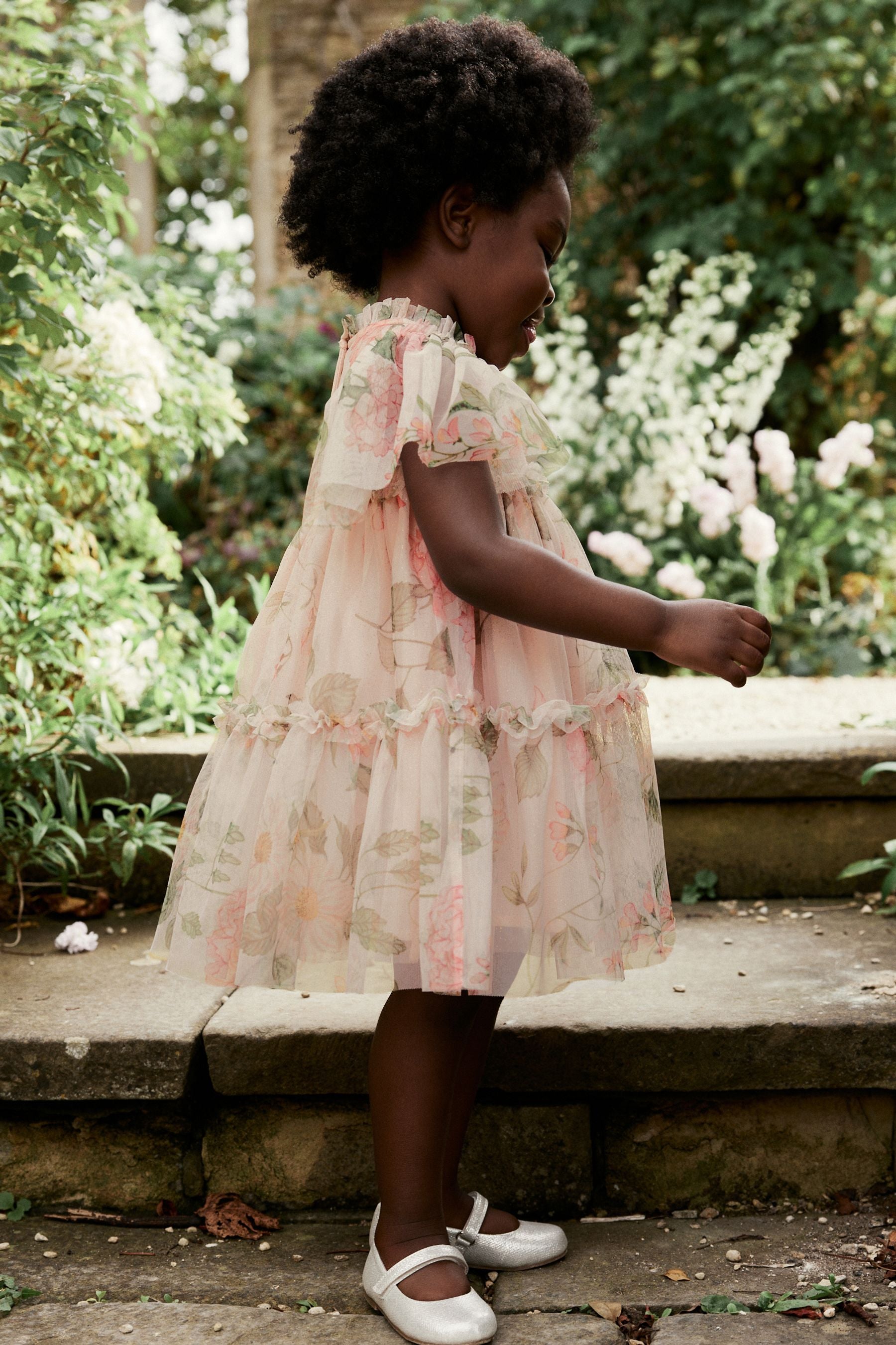 Cream Floral Tiered Mesh Dress (3mths-7yrs)