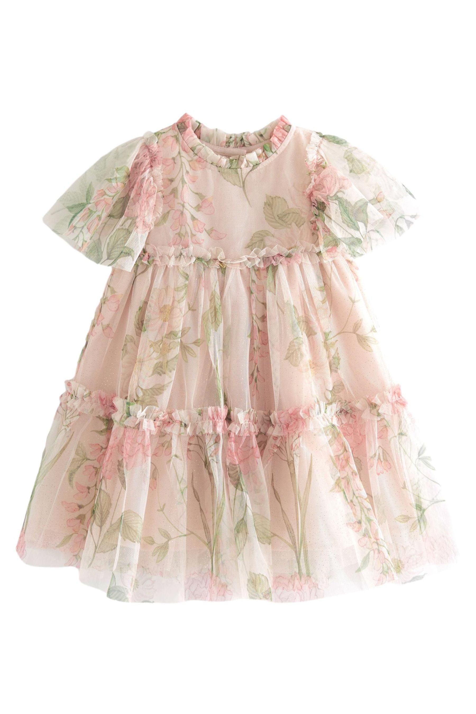 Cream Floral Tiered Mesh Dress (3mths-7yrs)