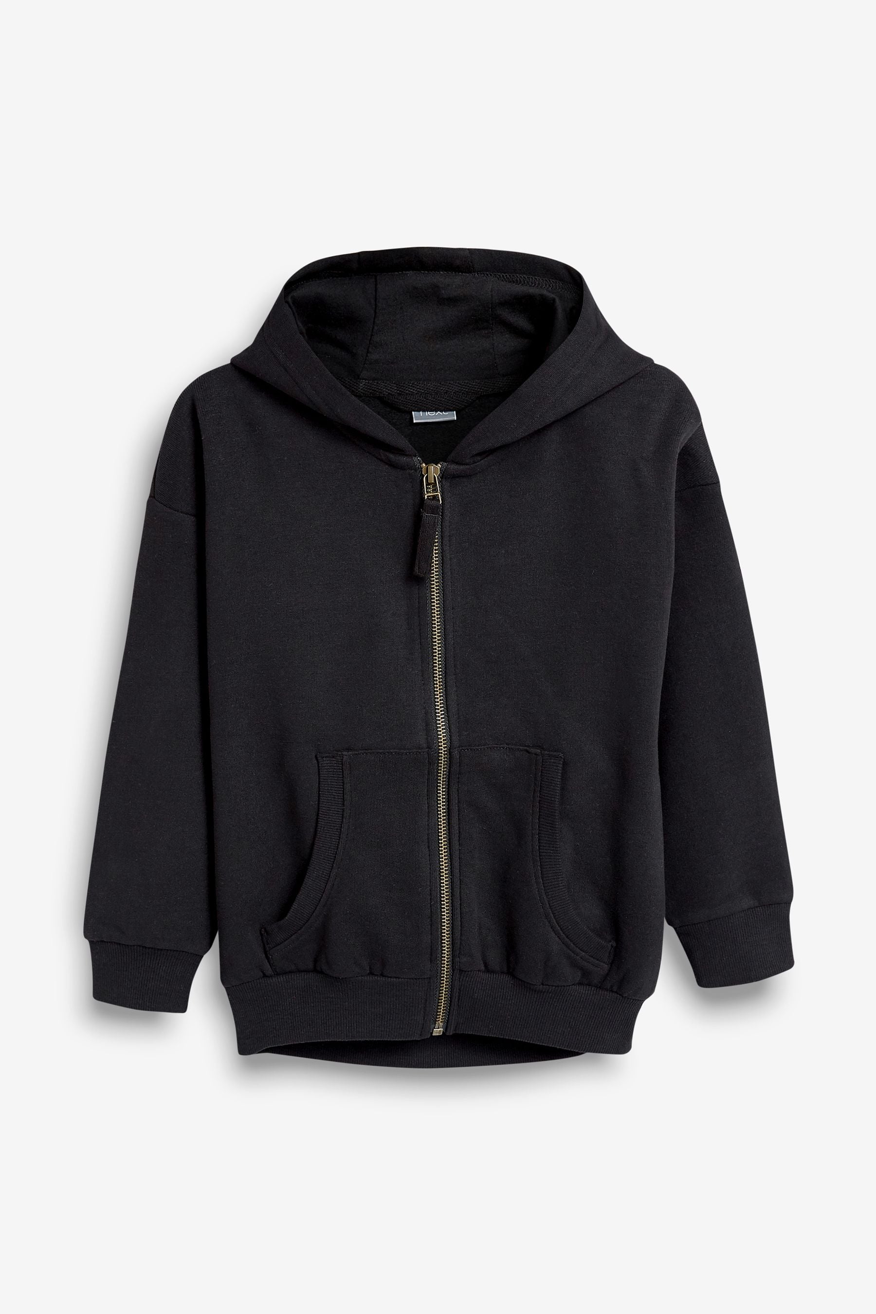 Black Cotton Rich Zip Through Football Hoodie (3-16yrs)