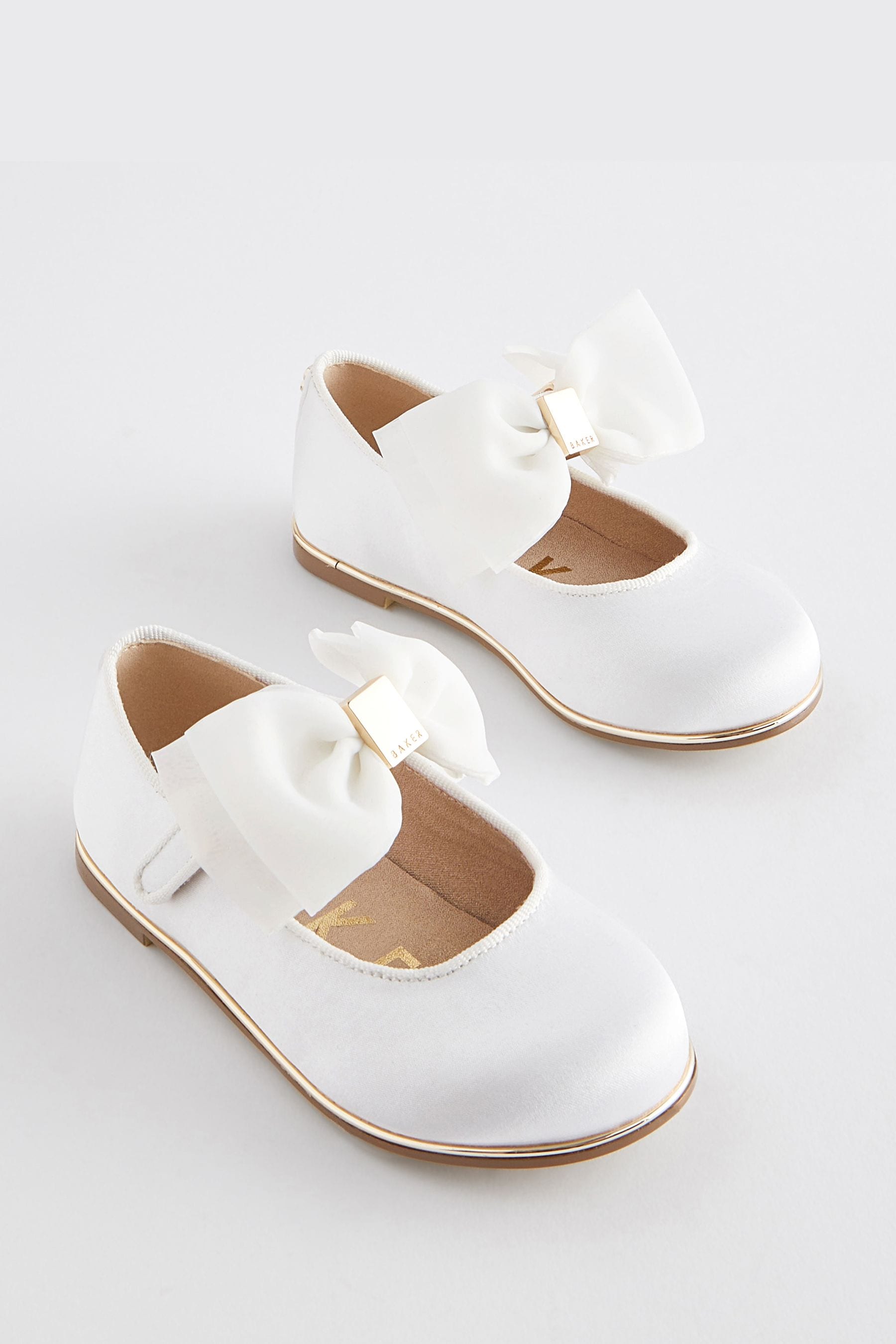 Ivory Baker by Ted Baker Girls Ivory Satin Mary Jane Shoes with Organza Bow