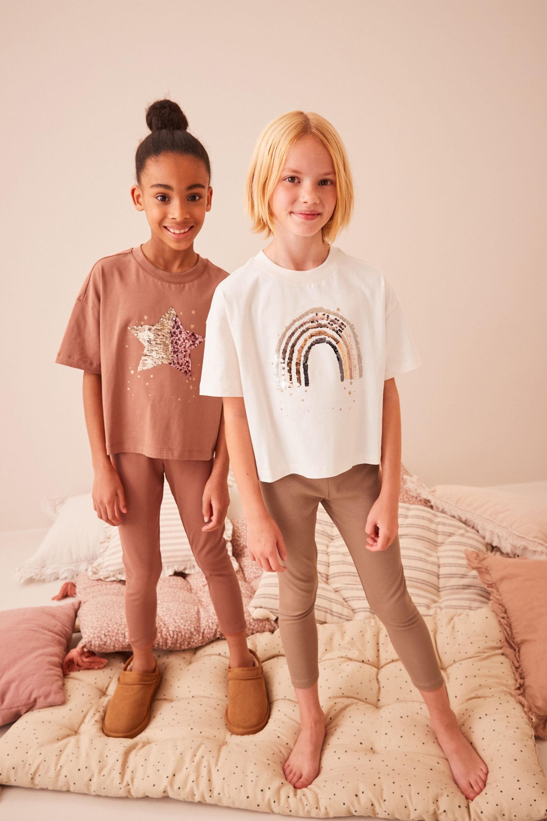 Neutral Sequin Jogger Pyjamas 2 Pack (3-16yrs)