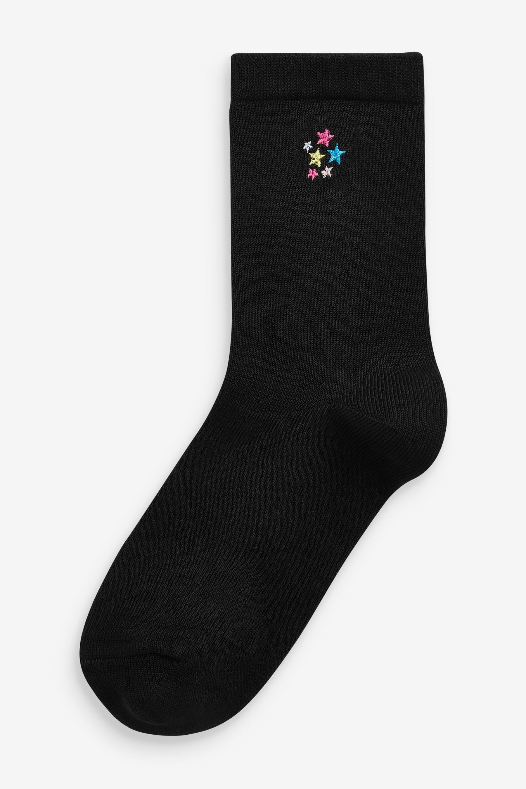 Black 5 Pack Bamboo Rich Unicorn Embroidered Ankle Socks