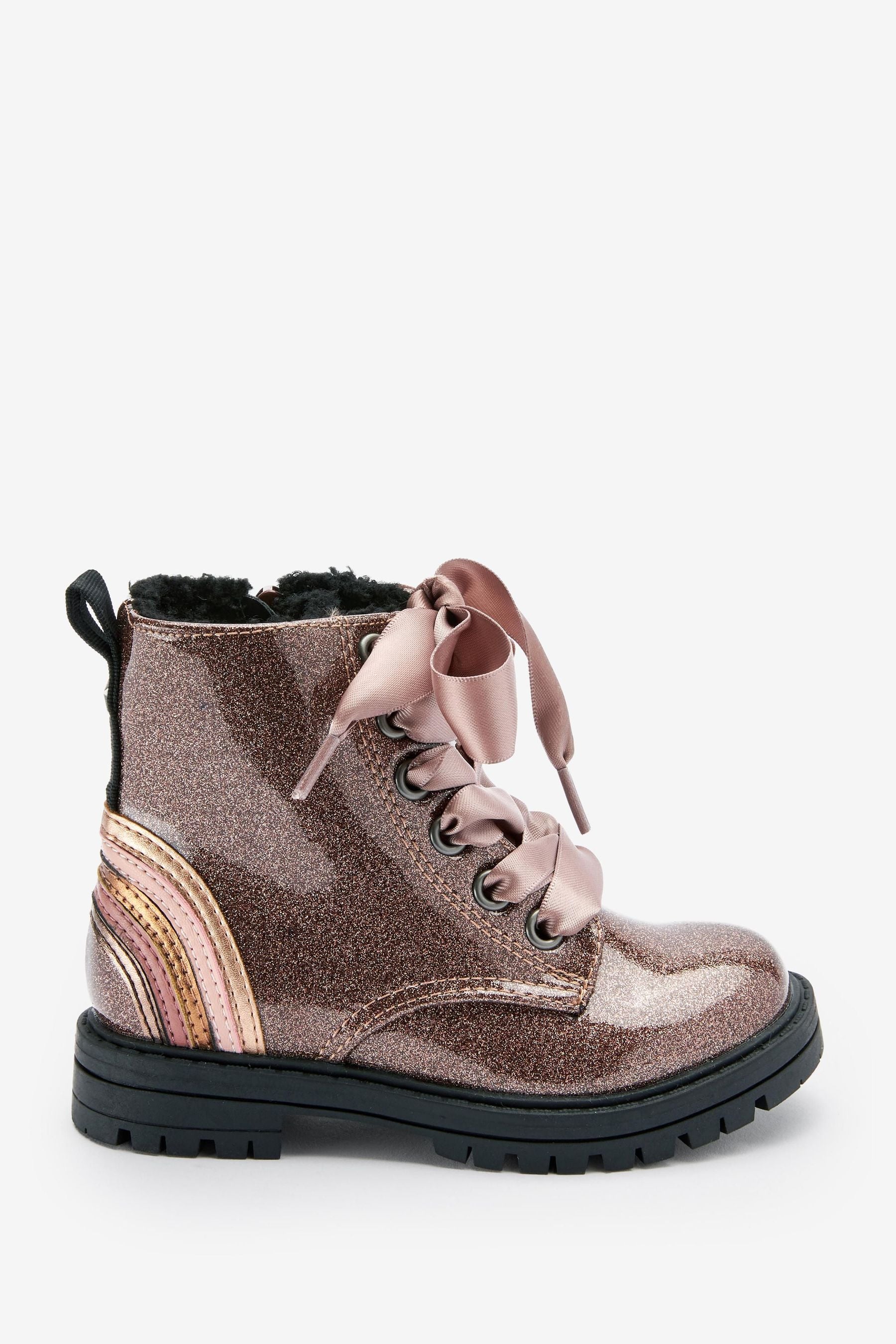 Rose Gold Pink Warm Lined Lace-Up Boots