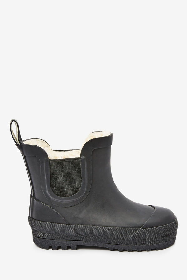 Black Warm Lined Ankle Wellies