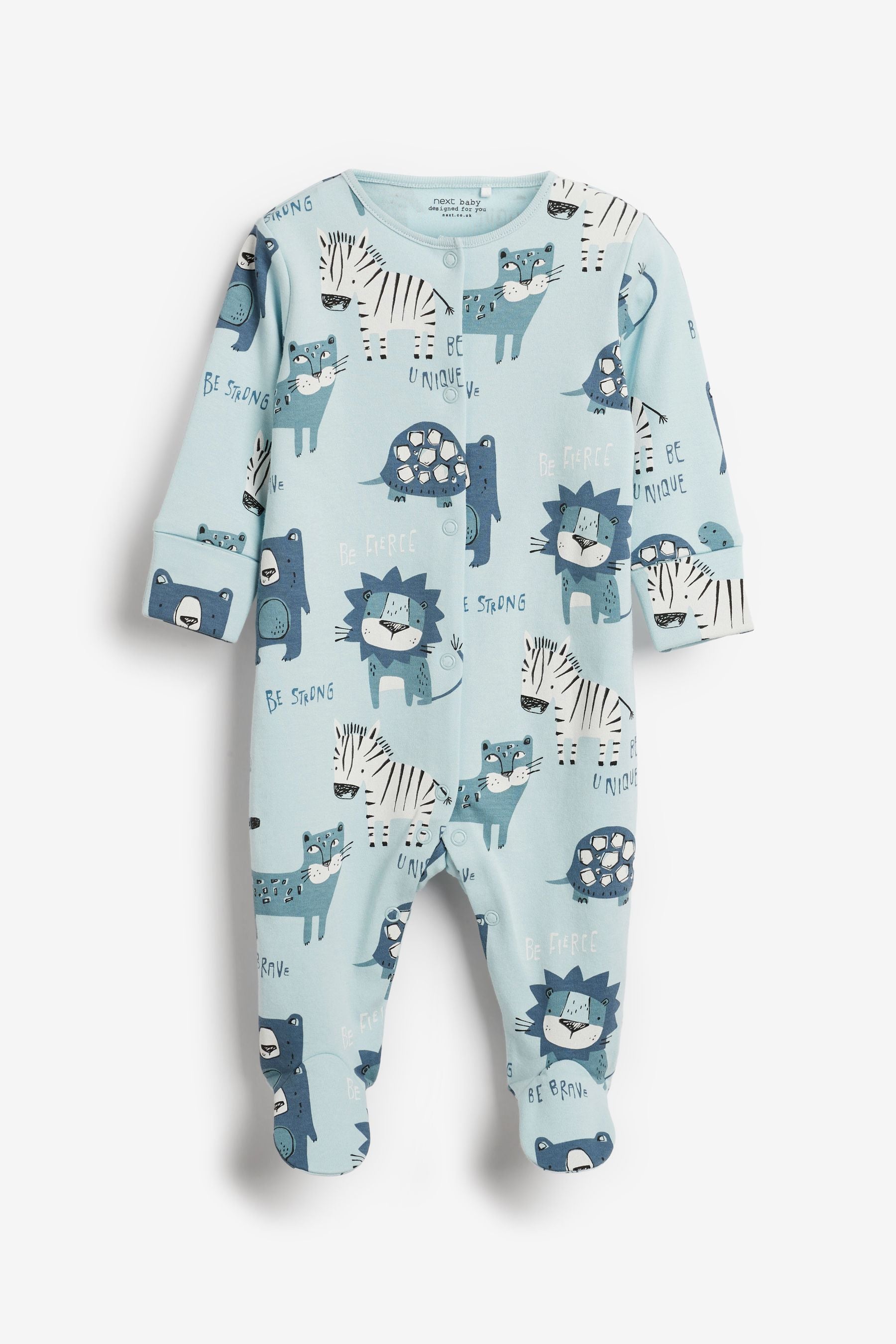 Blue Lion 3 Pack Embroidered Baby Sleepsuits (0-2yrs)