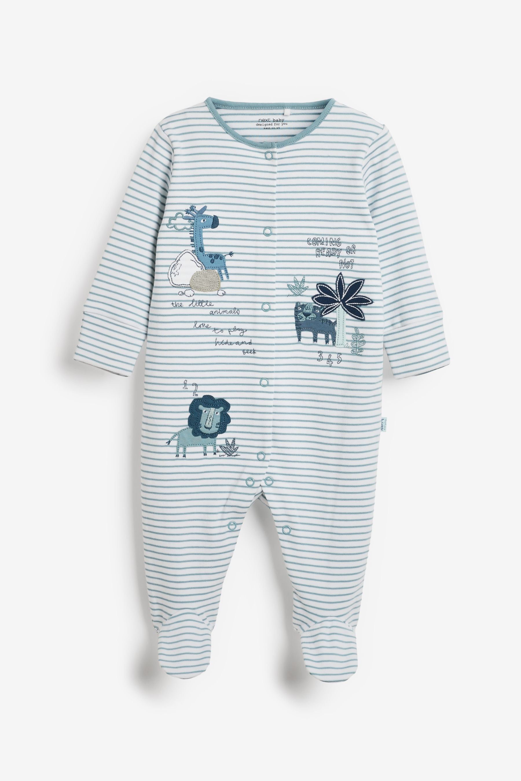 Blue Lion 3 Pack Embroidered Baby Sleepsuits (0-2yrs)