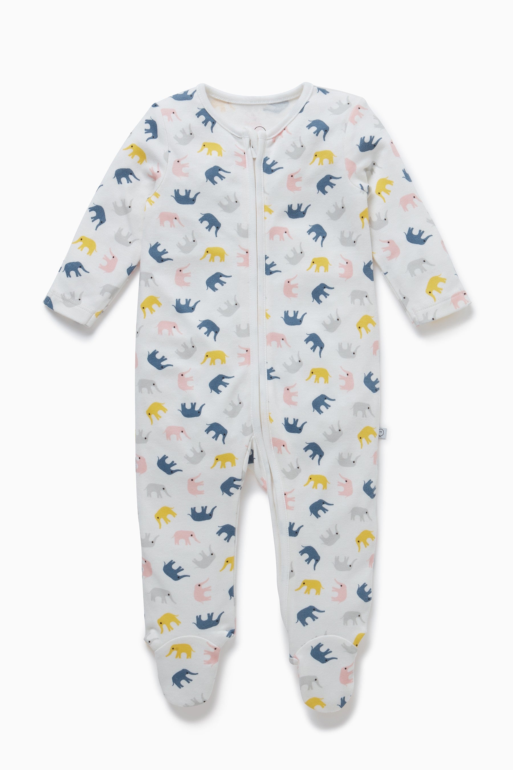 MORI White Animal Little Elephant Zip-Up Sleepsuit