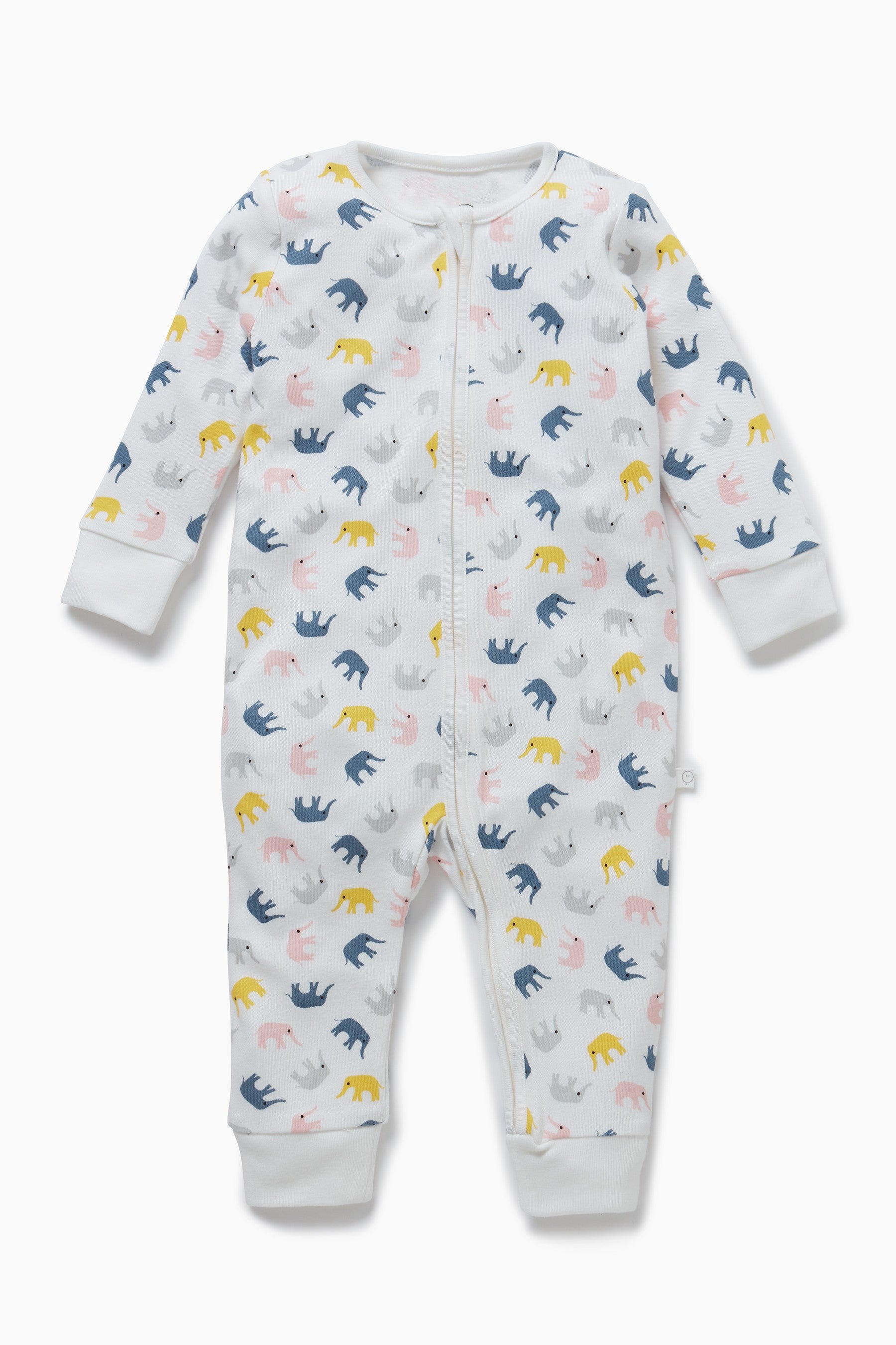 MORI White Animal Little Elephant Zip-Up Sleepsuit