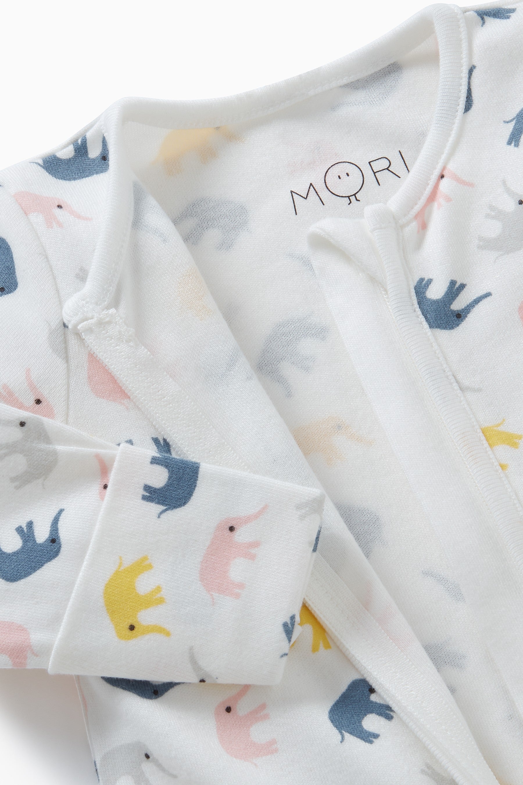 MORI White Animal Little Elephant Zip-Up Sleepsuit