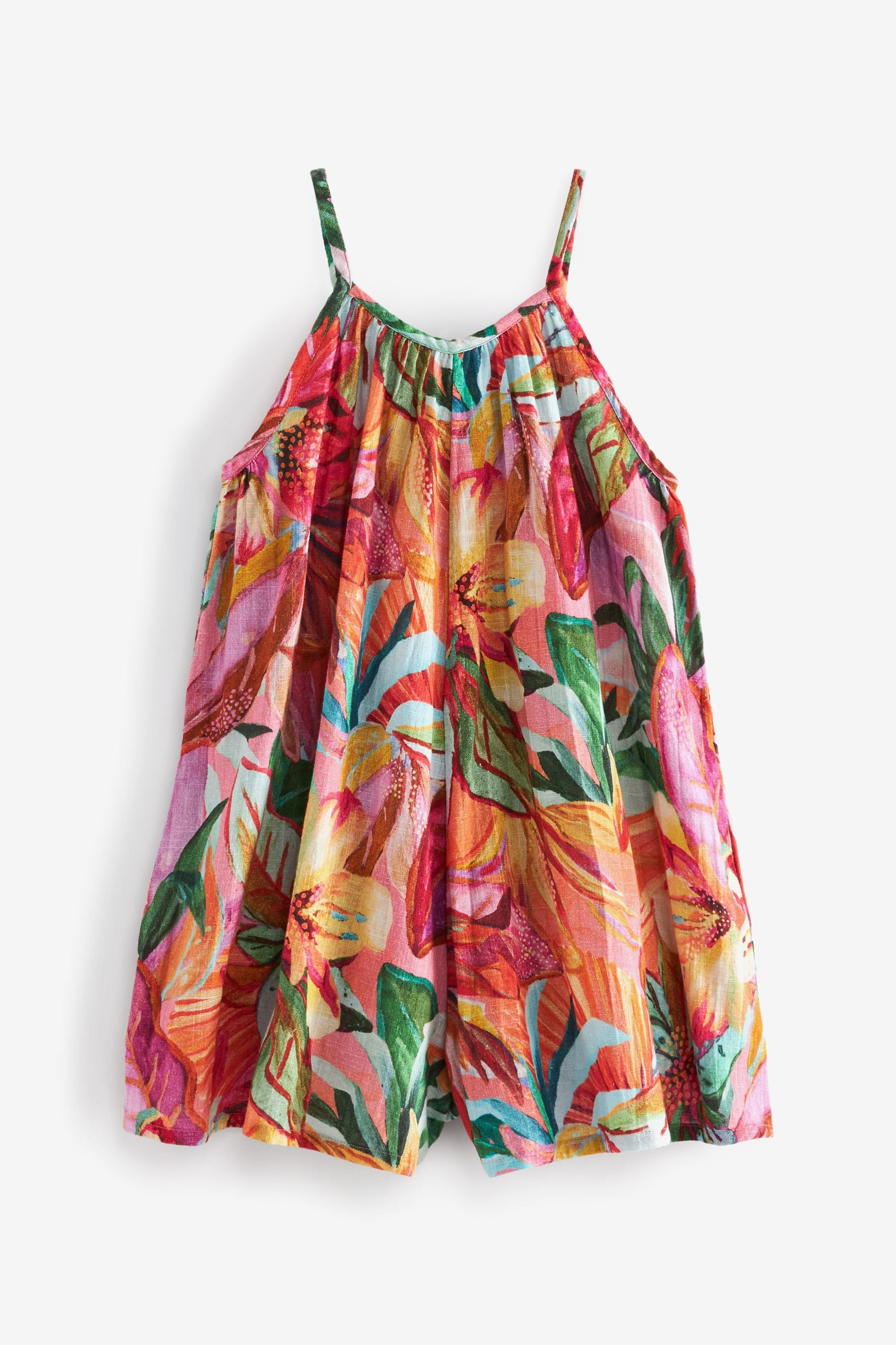 Pink Tropical Printed Playsuit (3-16yrs)