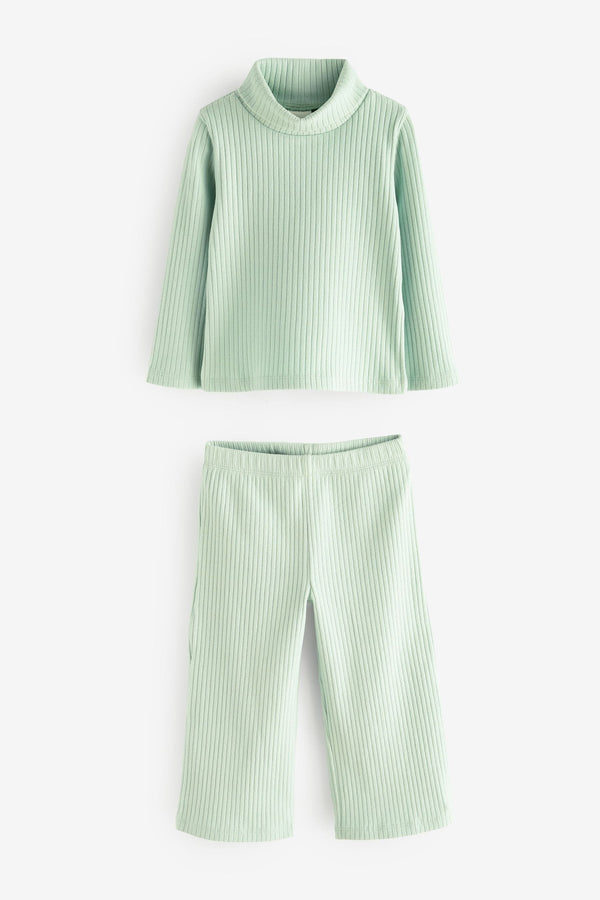 Green Ribbed Top and Wide Leg Trousers Set (3mths-7yrs)