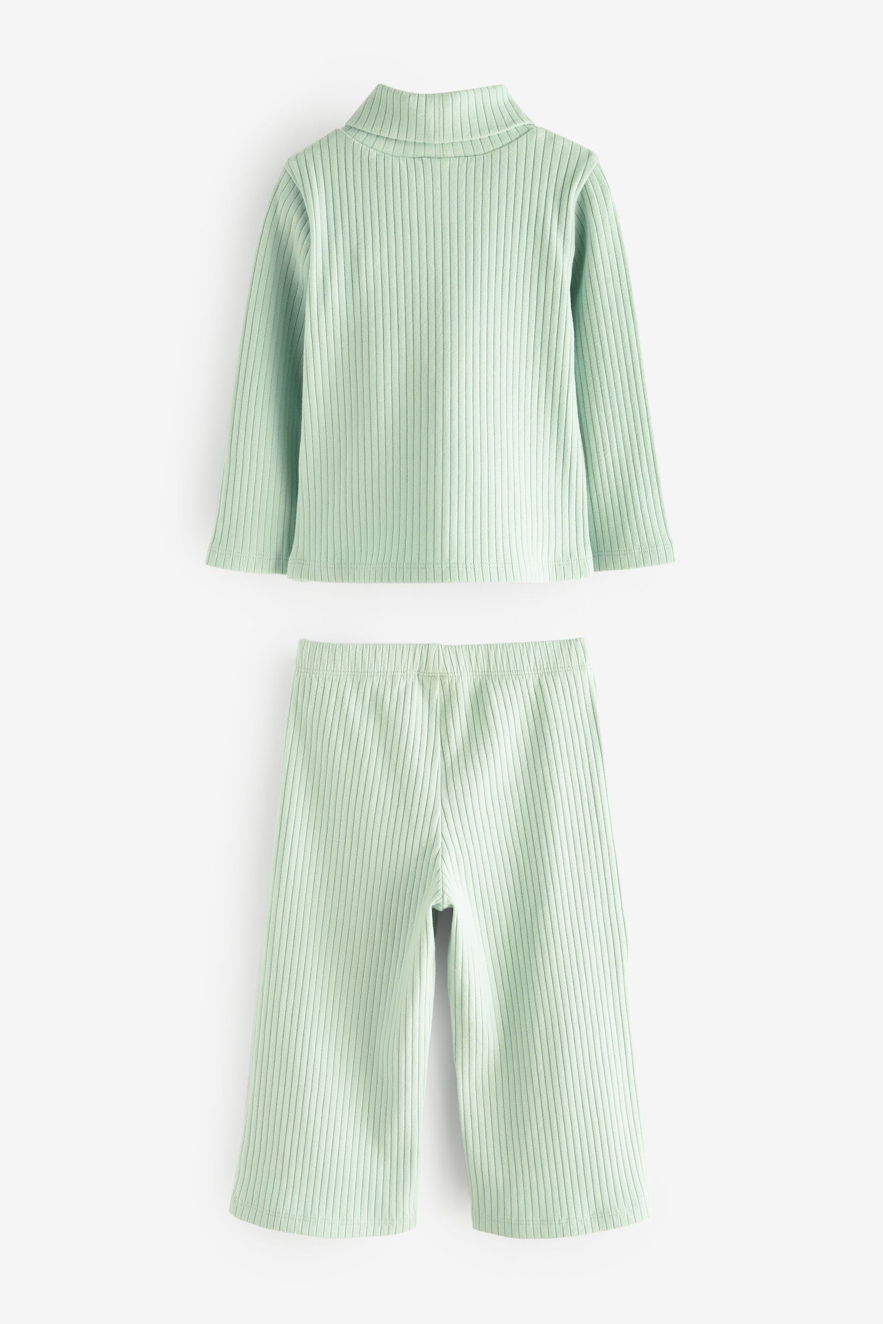 Green Ribbed Top and Wide Leg Trousers Set (3mths-7yrs)