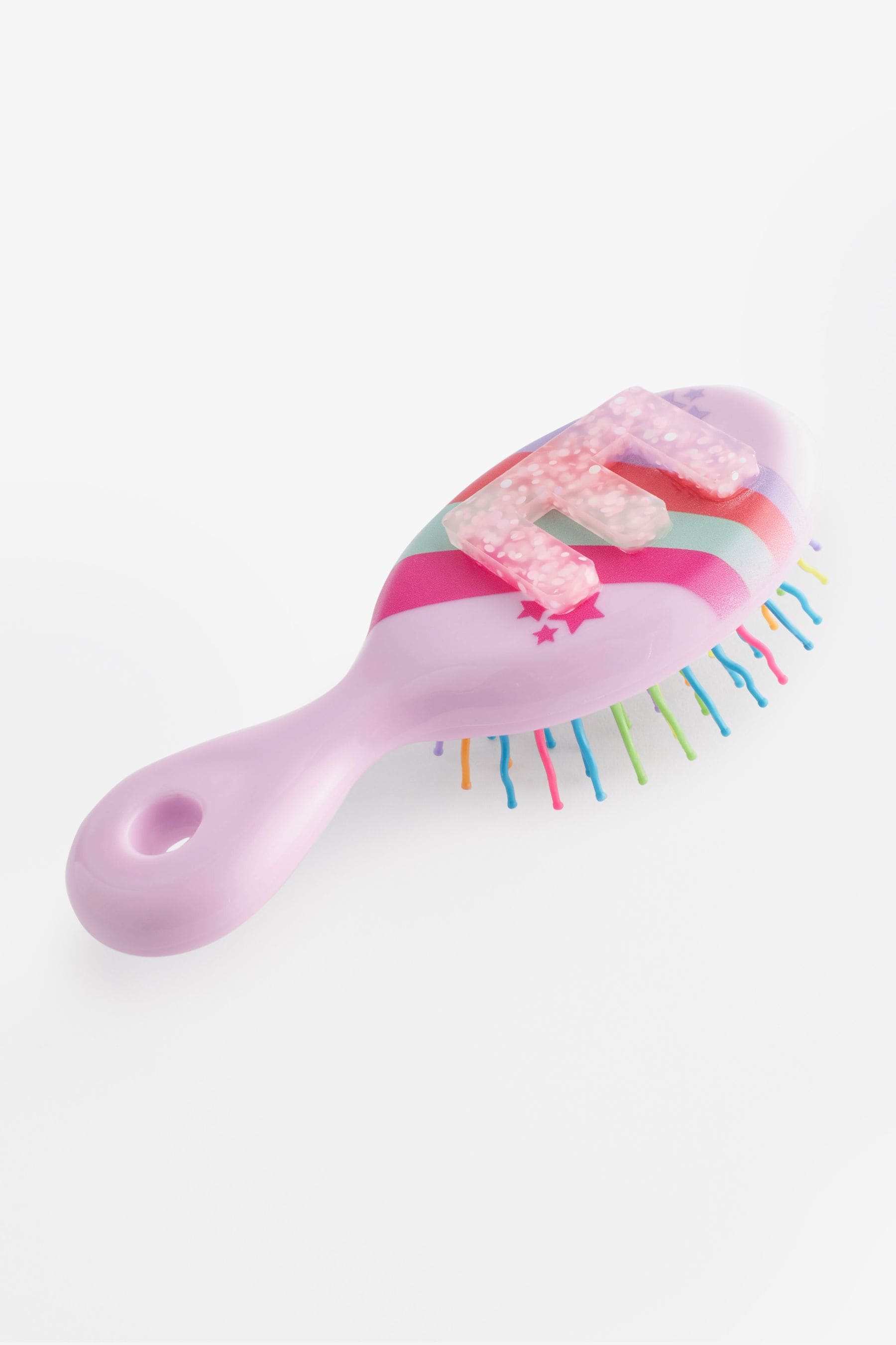 Light Pink E Initial Rainbow Hairbrush