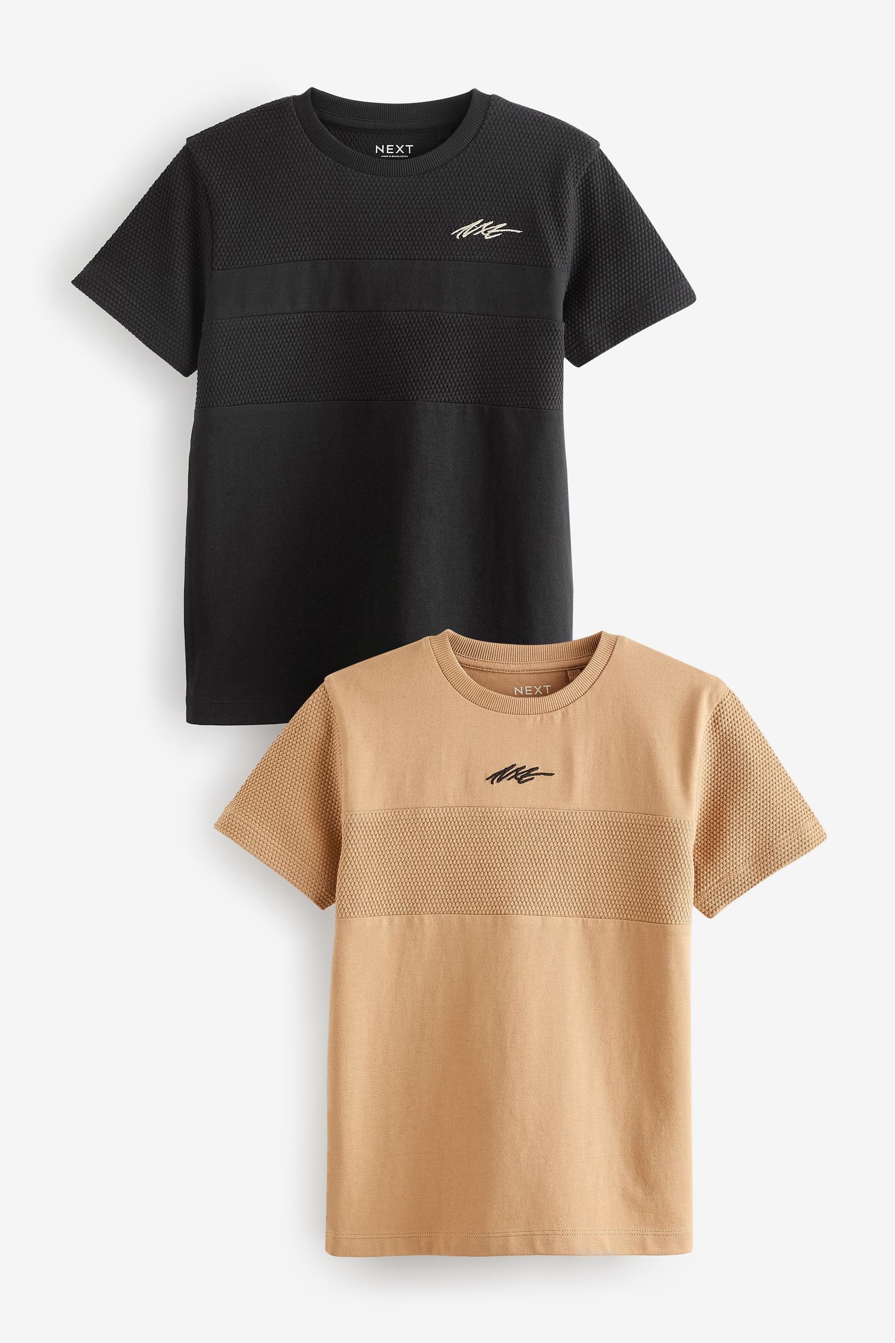 Black/Tan Brown Textured T-Shirts 2 Pack (3-16yrs)