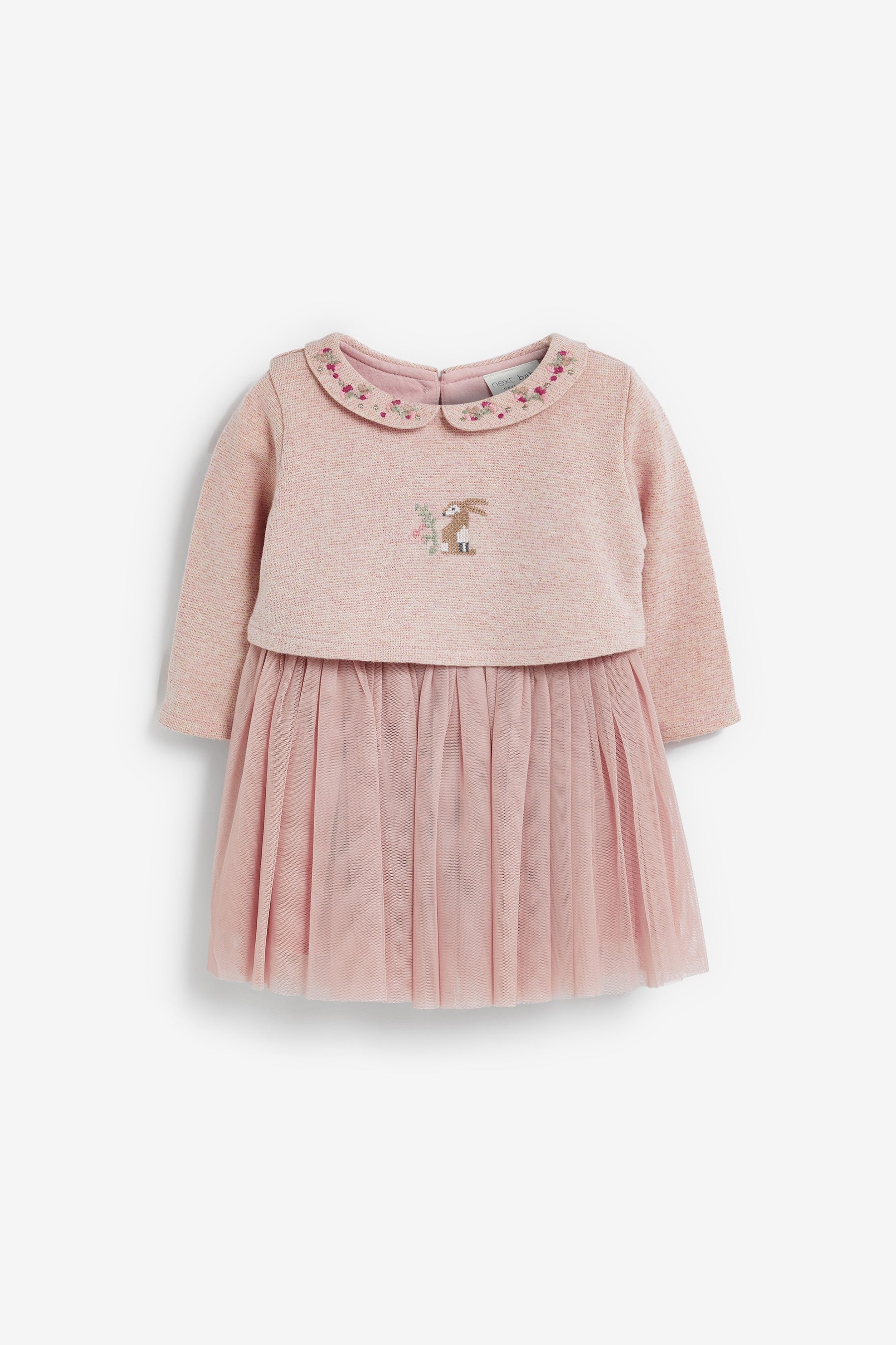 Pink Baby Bunny Embroidery Detailed Tutu Dress (0mths-2yrs)