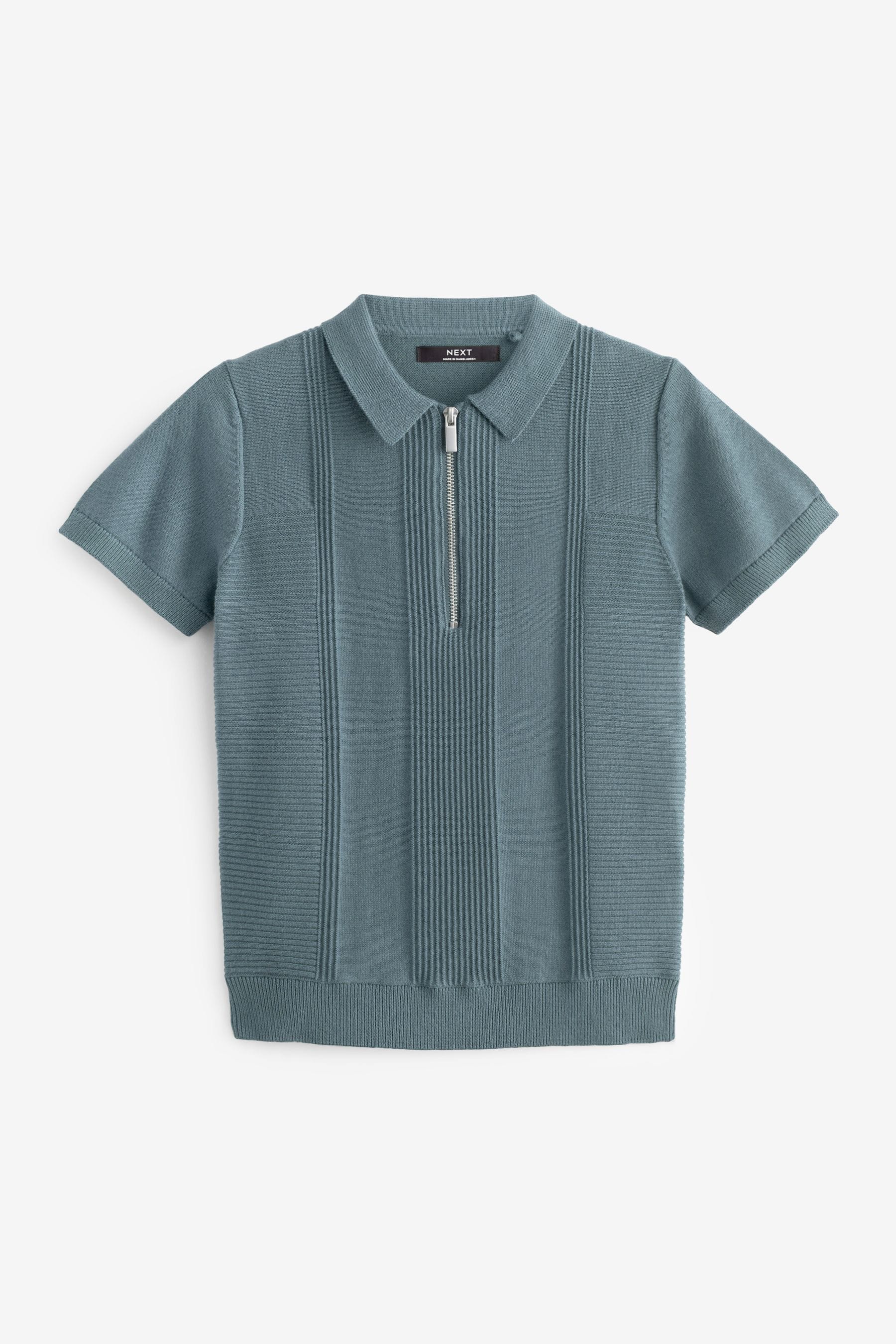 Slate Grey Short Sleeve Zip Texture Polo Shirt (3-16yrs)