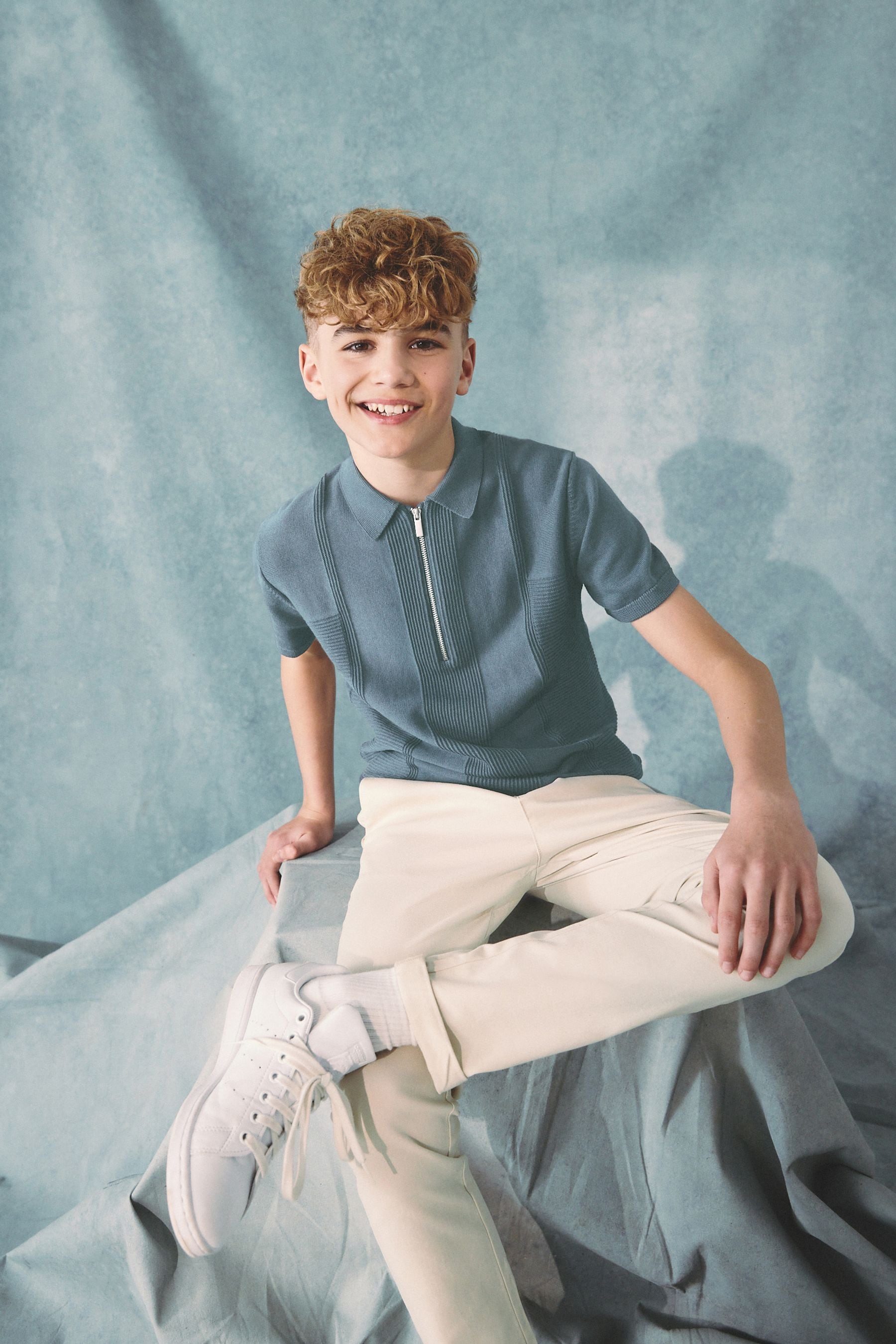 Slate Grey Short Sleeve Zip Texture Polo Shirt (3-16yrs)