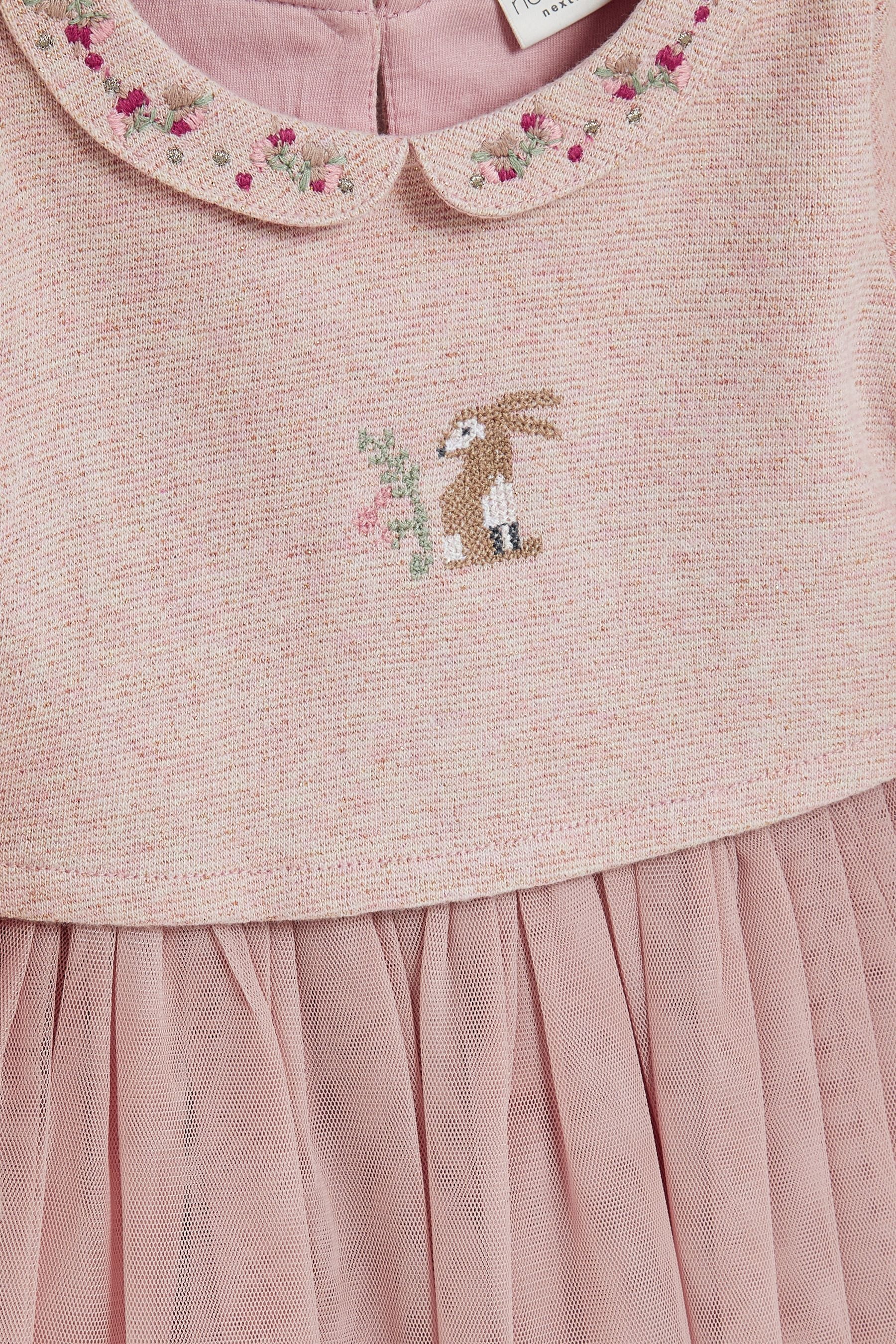 Pink Baby Bunny Embroidery Detailed Tutu Dress (0mths-2yrs)