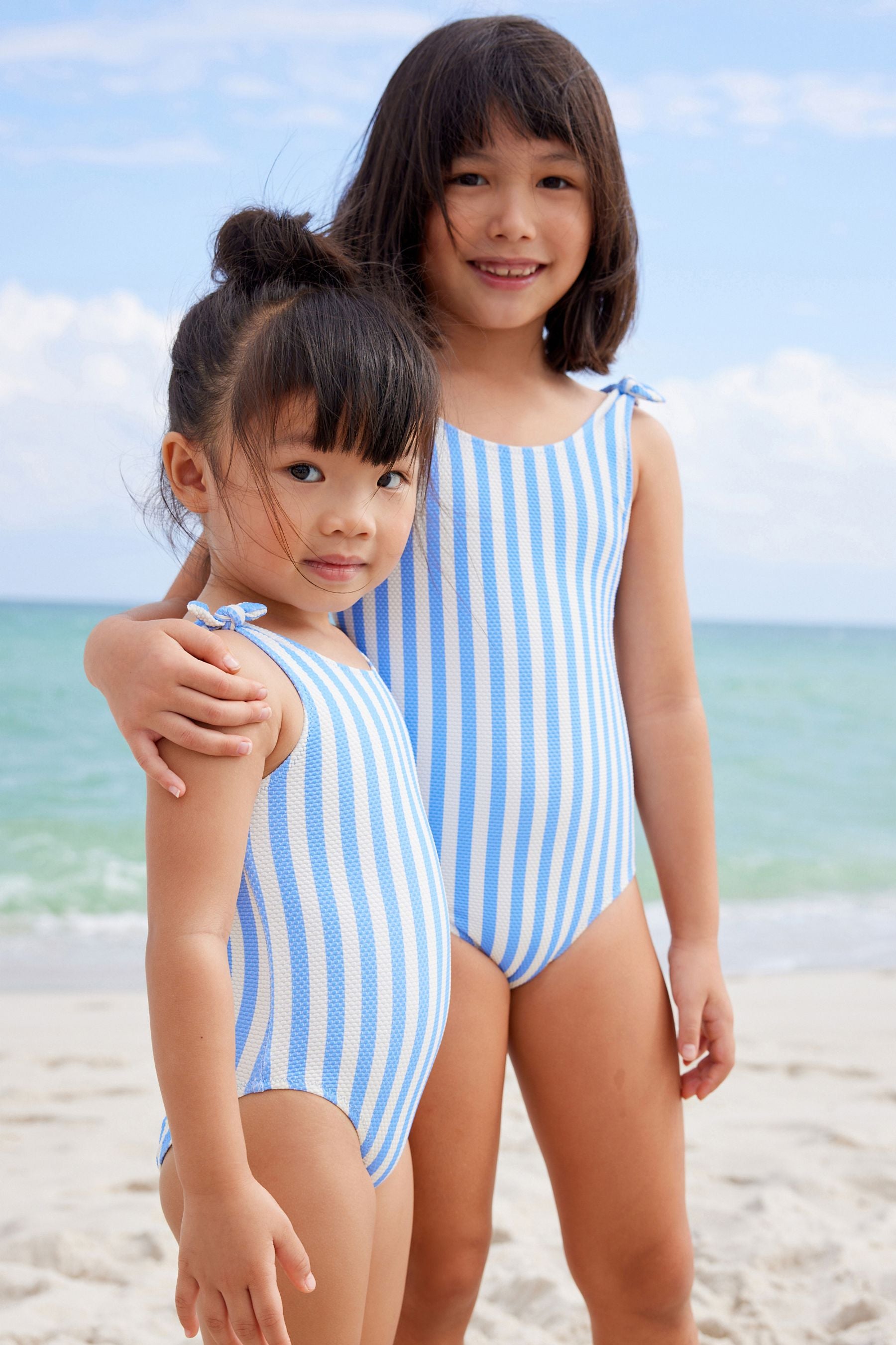 Blue/White Stripe Frill Sleeve Swimsuit (3mths-12yrs)