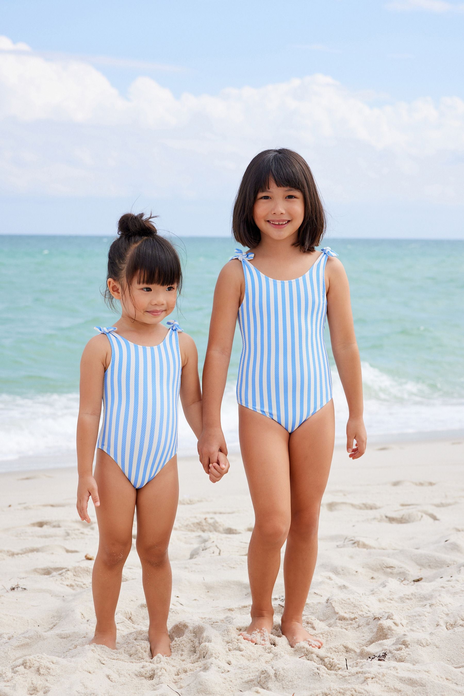 Blue/White Stripe Frill Sleeve Swimsuit (3mths-12yrs)