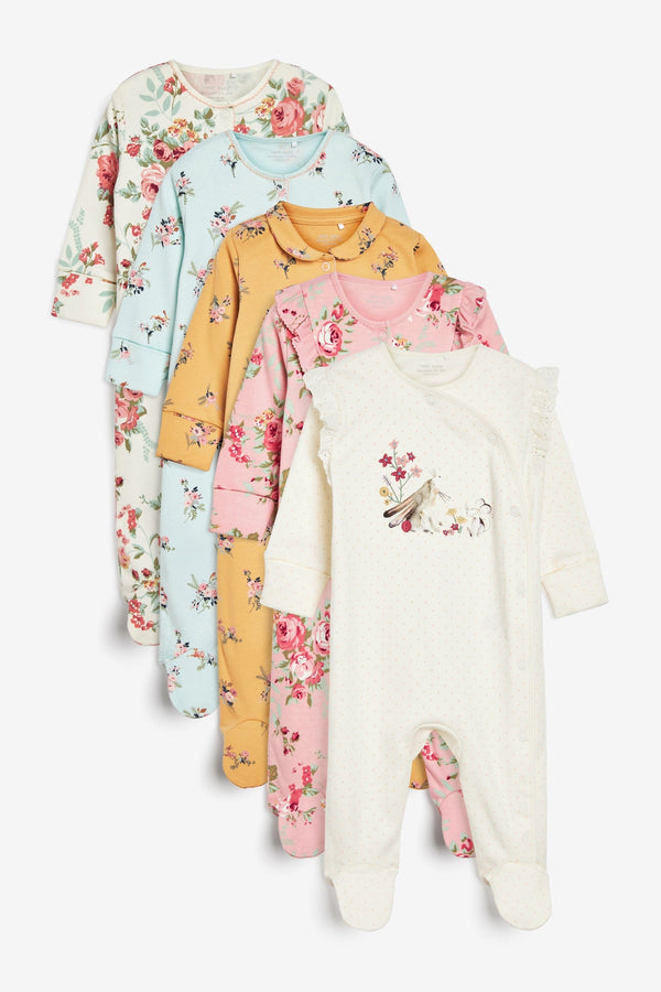 Pink Baby Sleepsuits 5 Pack (0-2yrs)