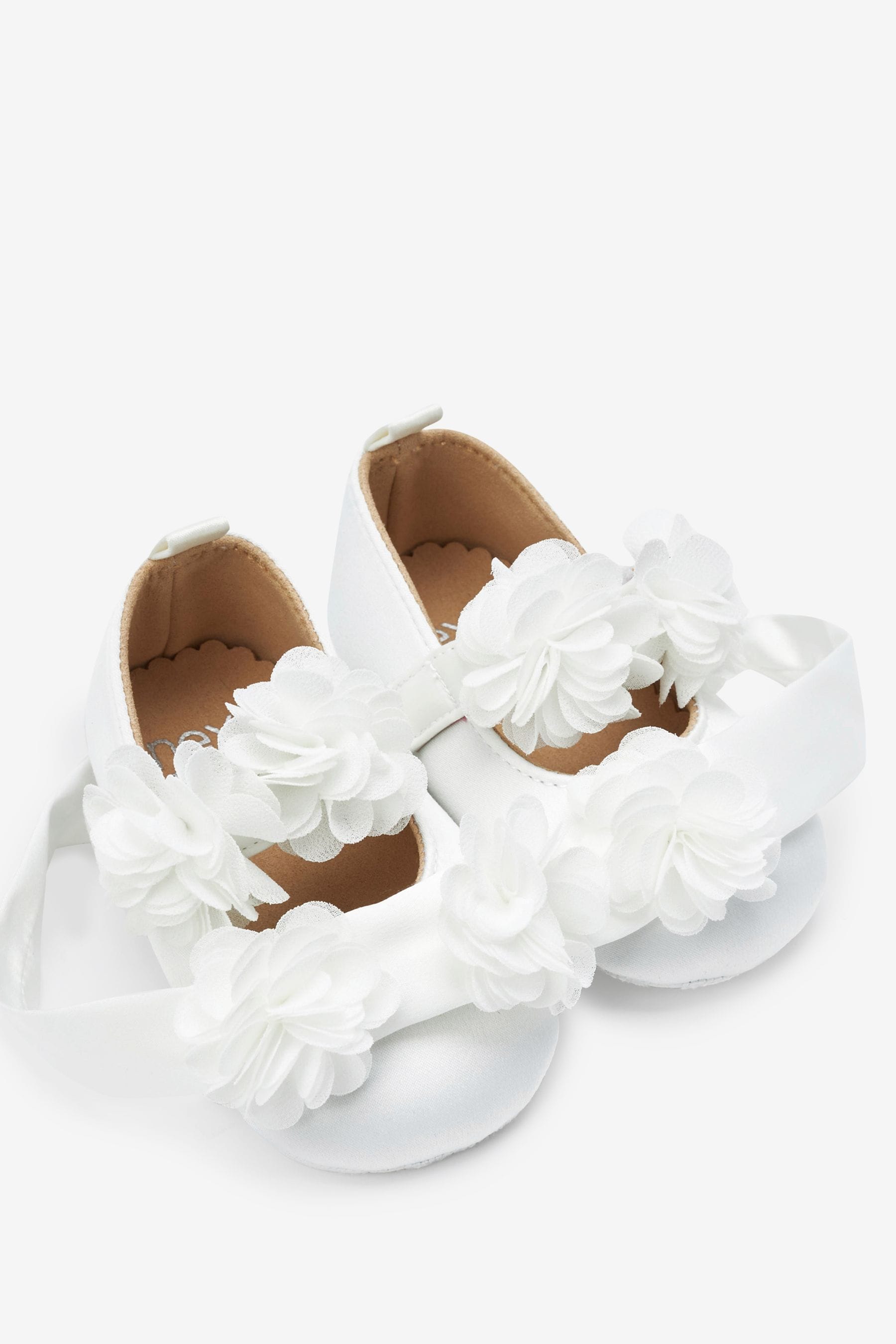 White Satin with Headband Bridesmaid Collection Corsage Occasion Baby Shoes (0-18mths)