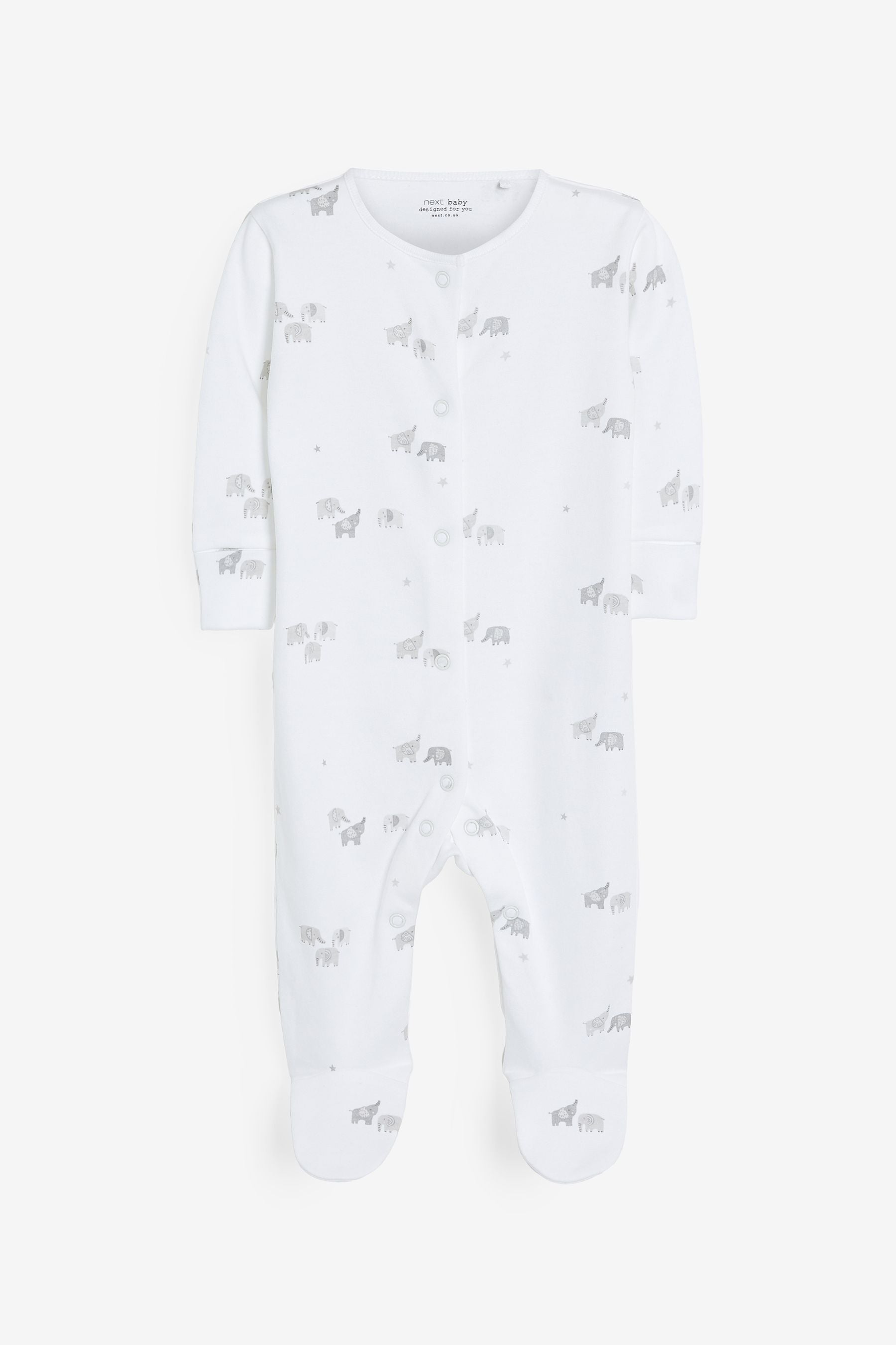 Grey Elephant Baby Sleepsuits 3 Pack (0-2yrs)