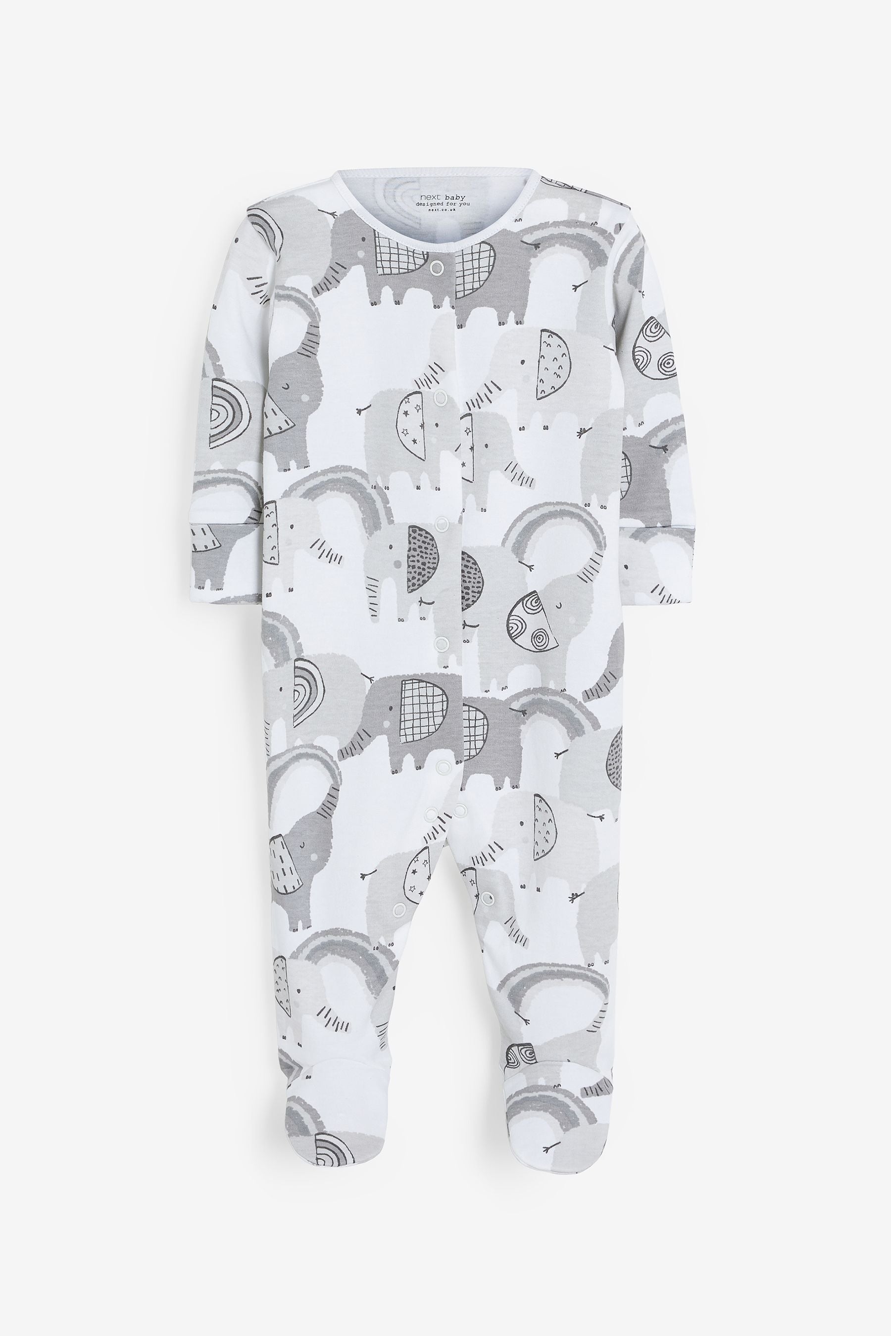 Grey Elephant Baby Sleepsuits 3 Pack (0-2yrs)