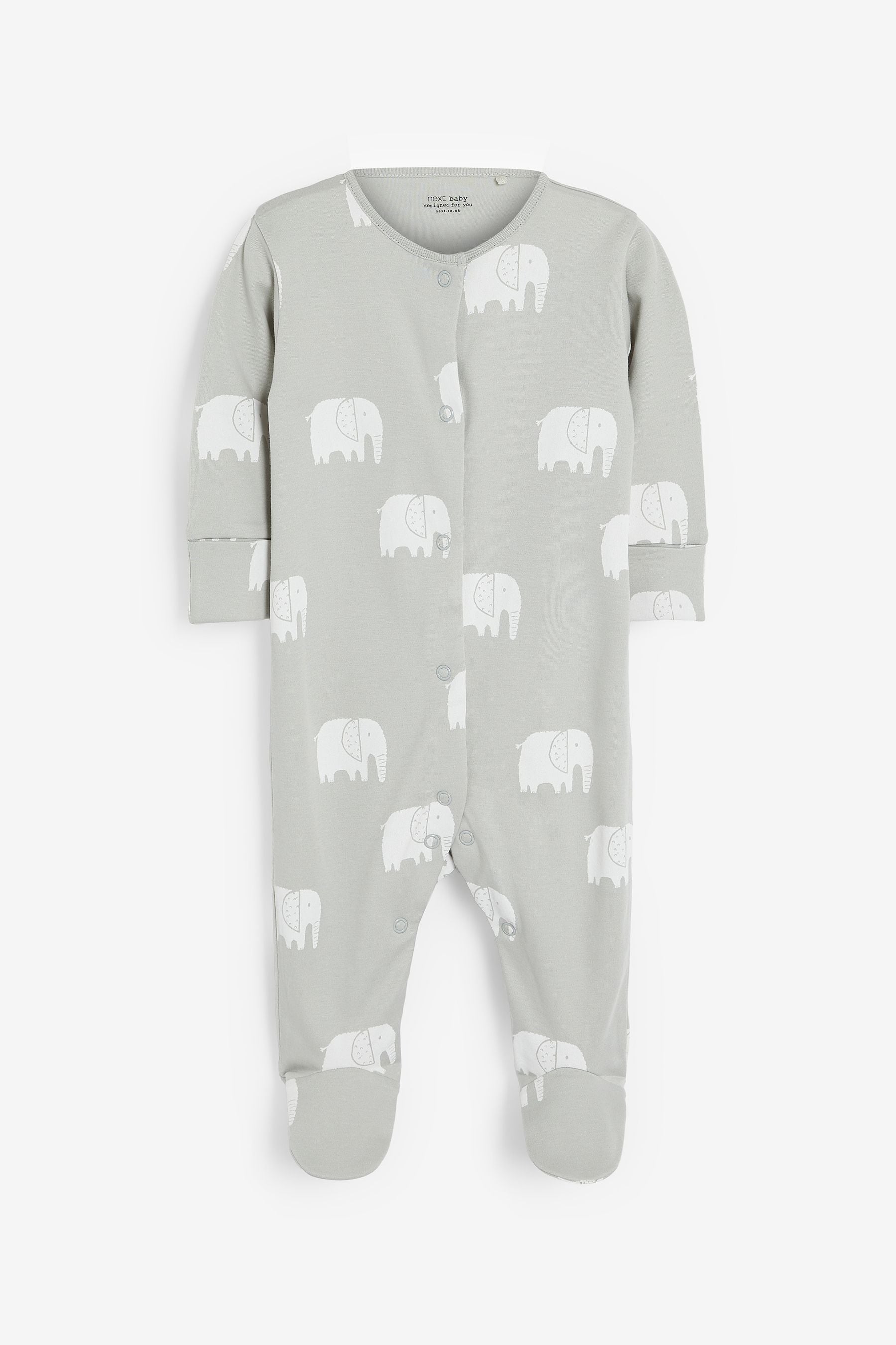 Grey Elephant Baby Sleepsuits 3 Pack (0-2yrs)