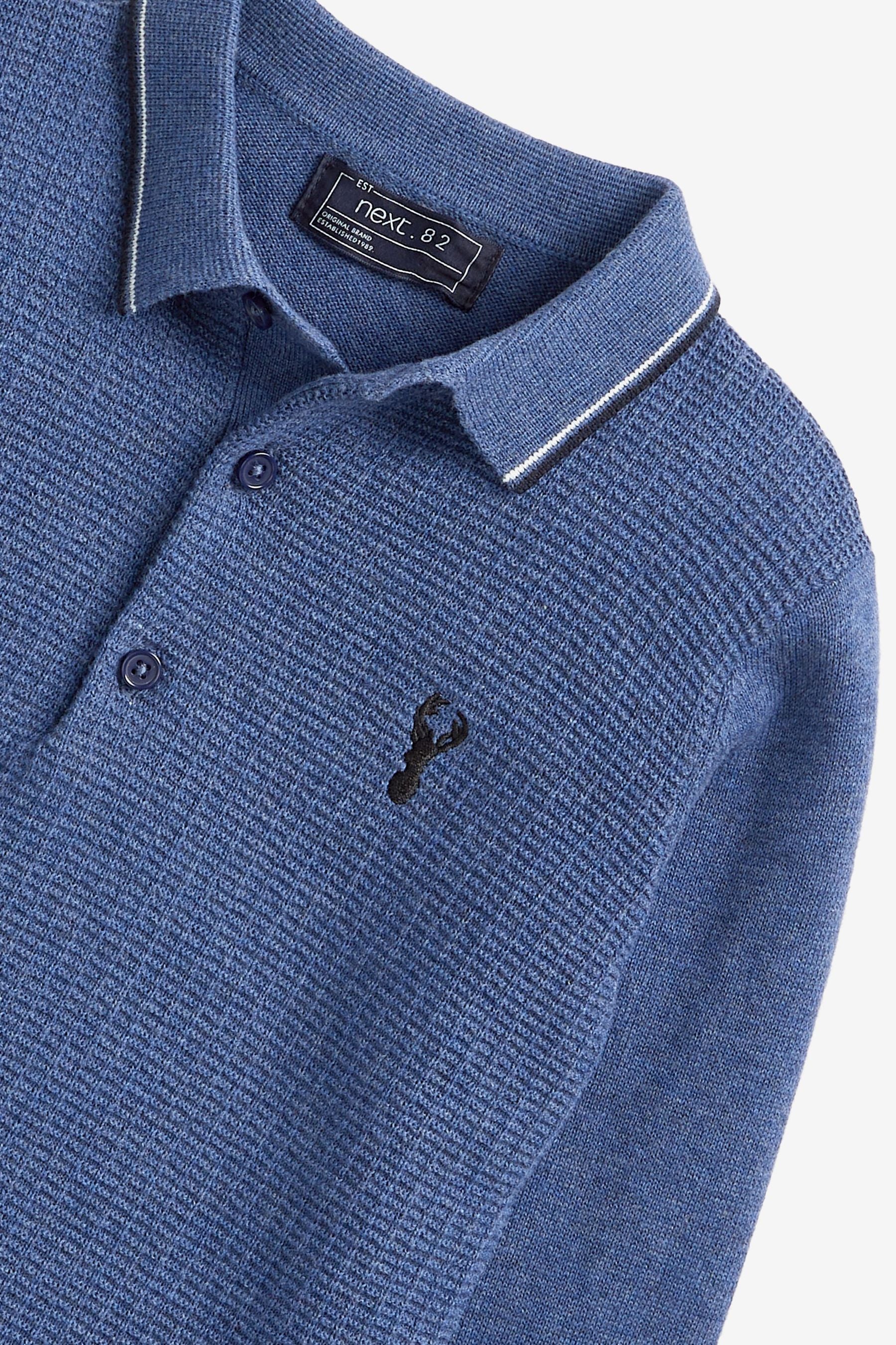 Blue Textured Knitted Polo Shirt (3-16yrs)