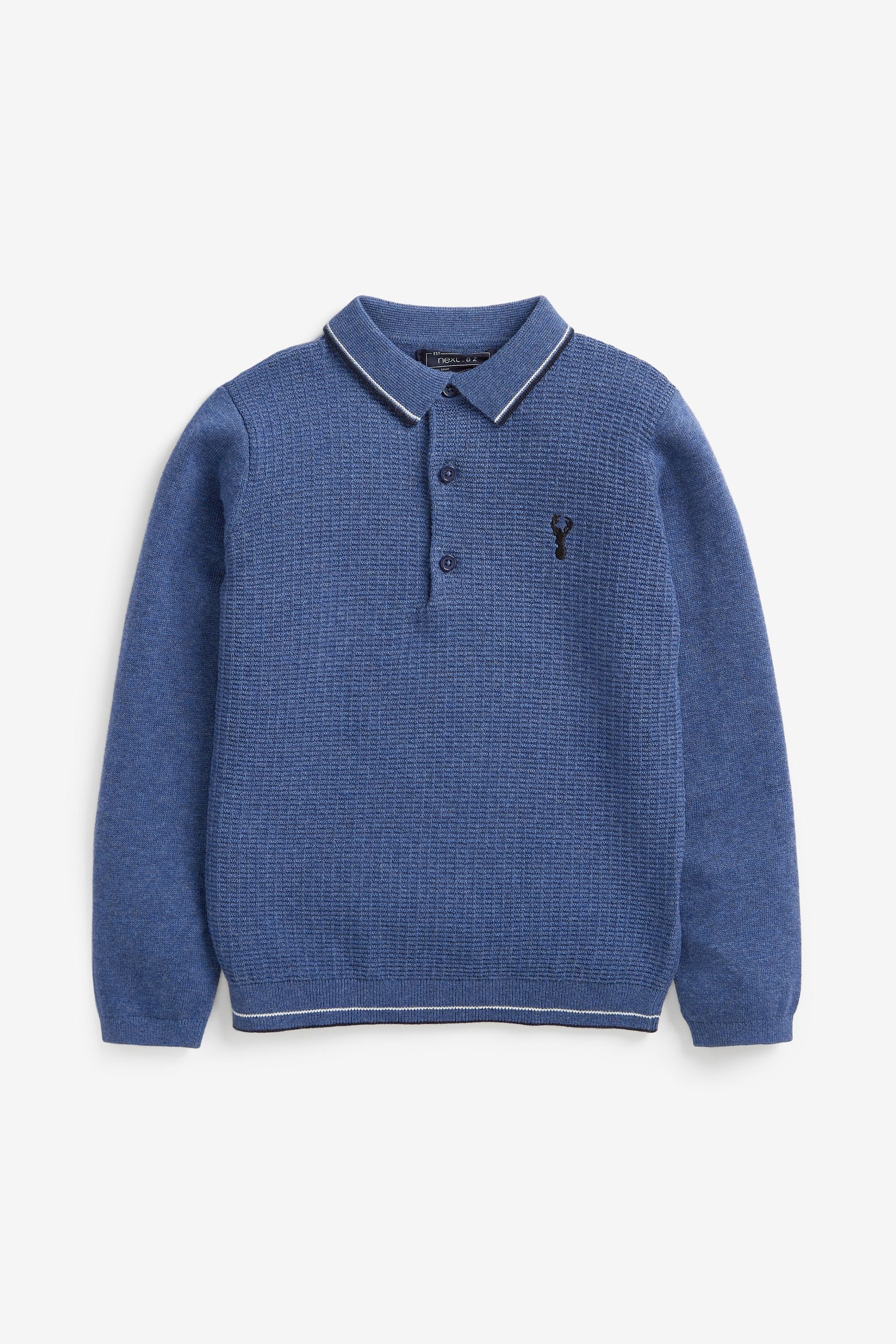 Blue Textured Knitted Polo Shirt (3-16yrs)