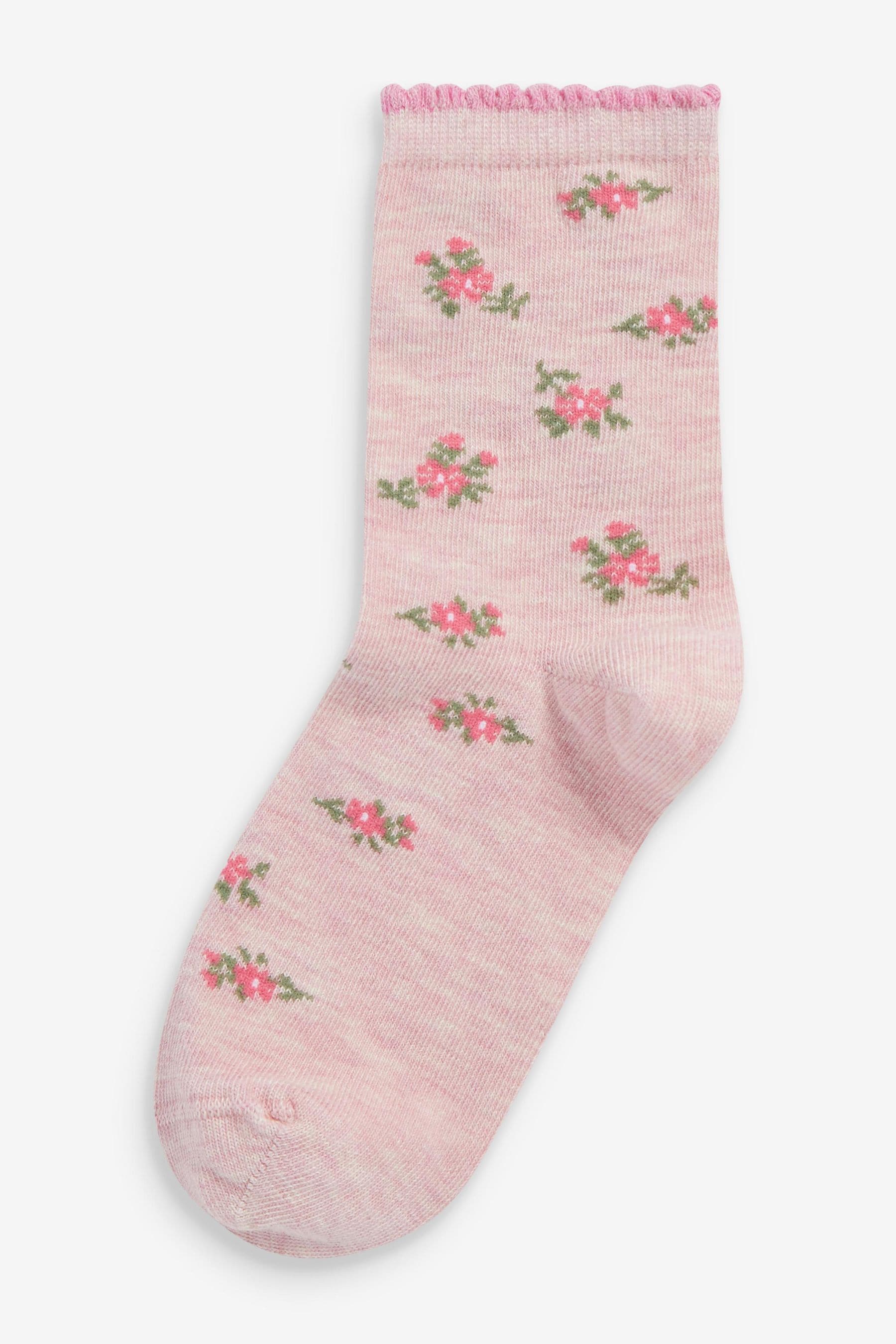 Pink 7 Pack Cotton Rich Pretty Ankle Socks