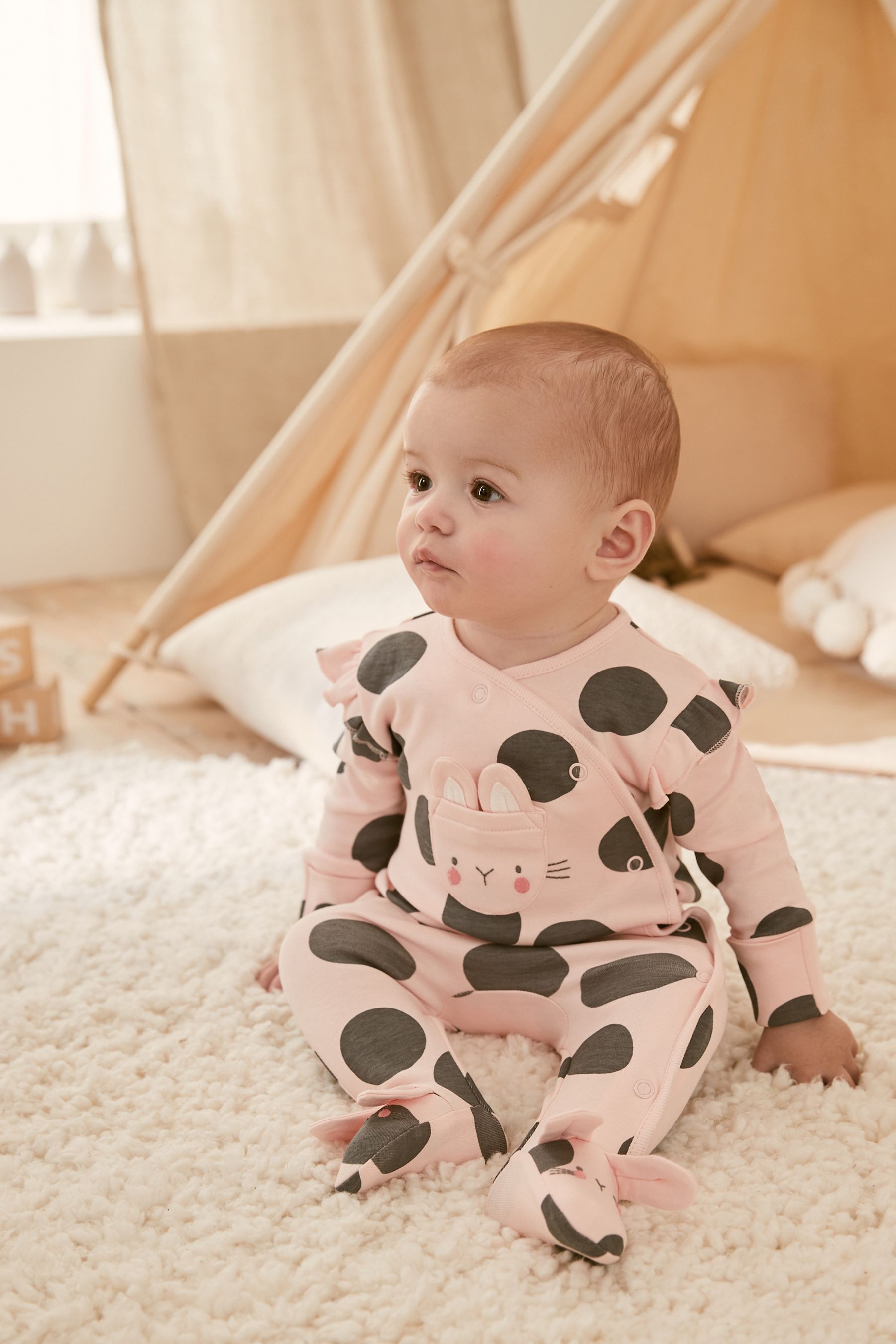 Monochrome Bunny Baby 3 Pack Sleepsuits (0-2yrs)