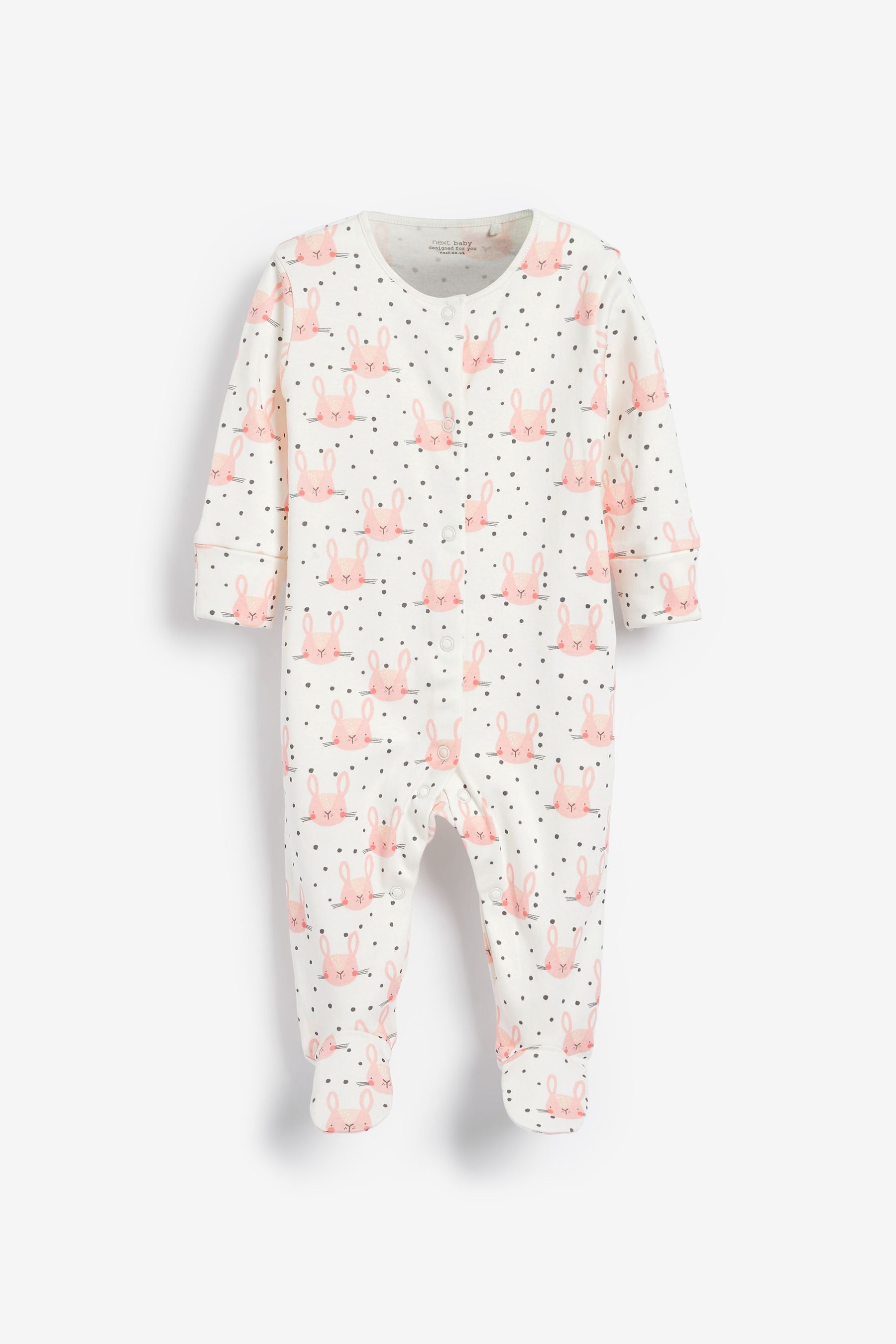 Monochrome Bunny Baby 3 Pack Sleepsuits (0-2yrs)