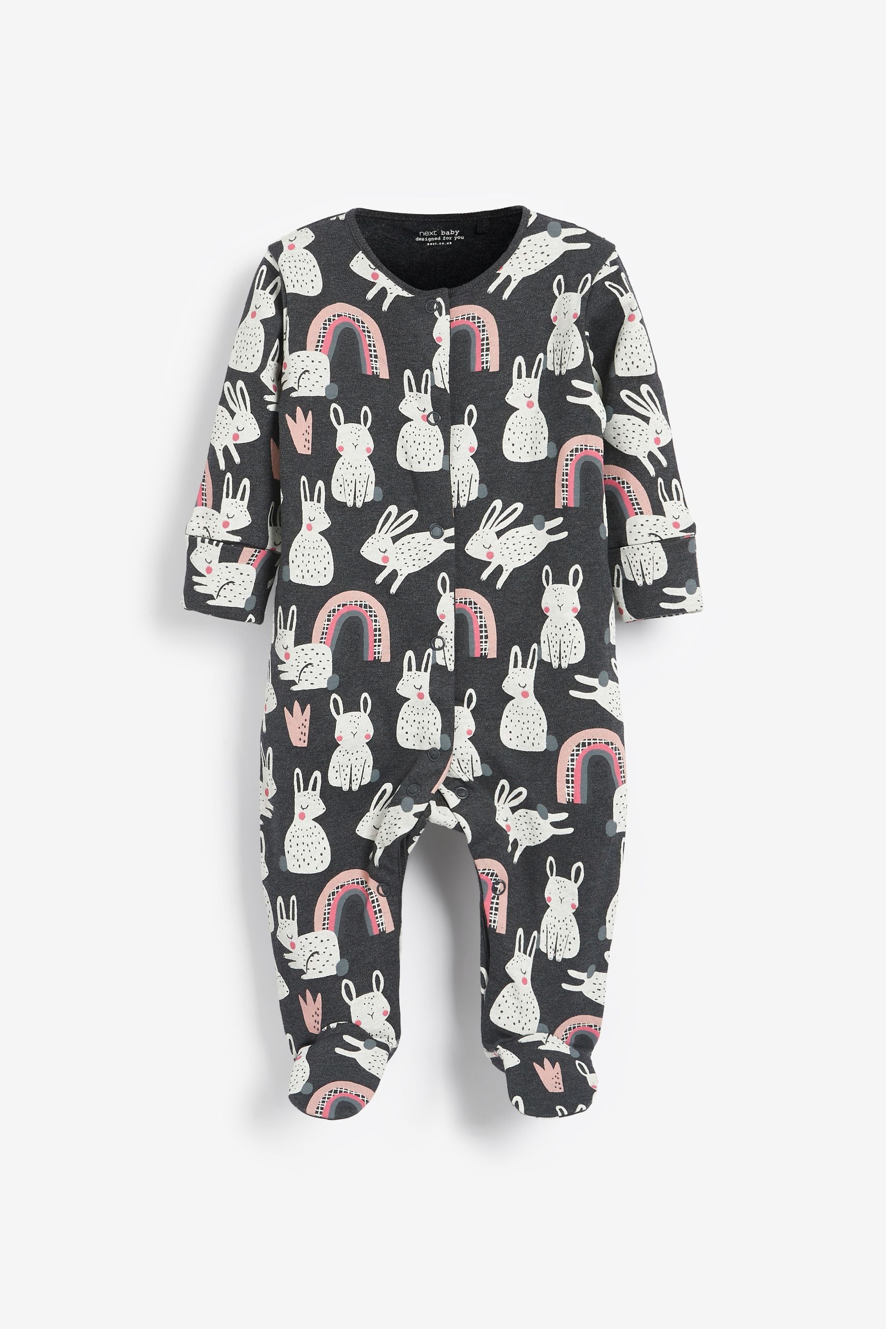 Monochrome Bunny Baby 3 Pack Sleepsuits (0-2yrs)