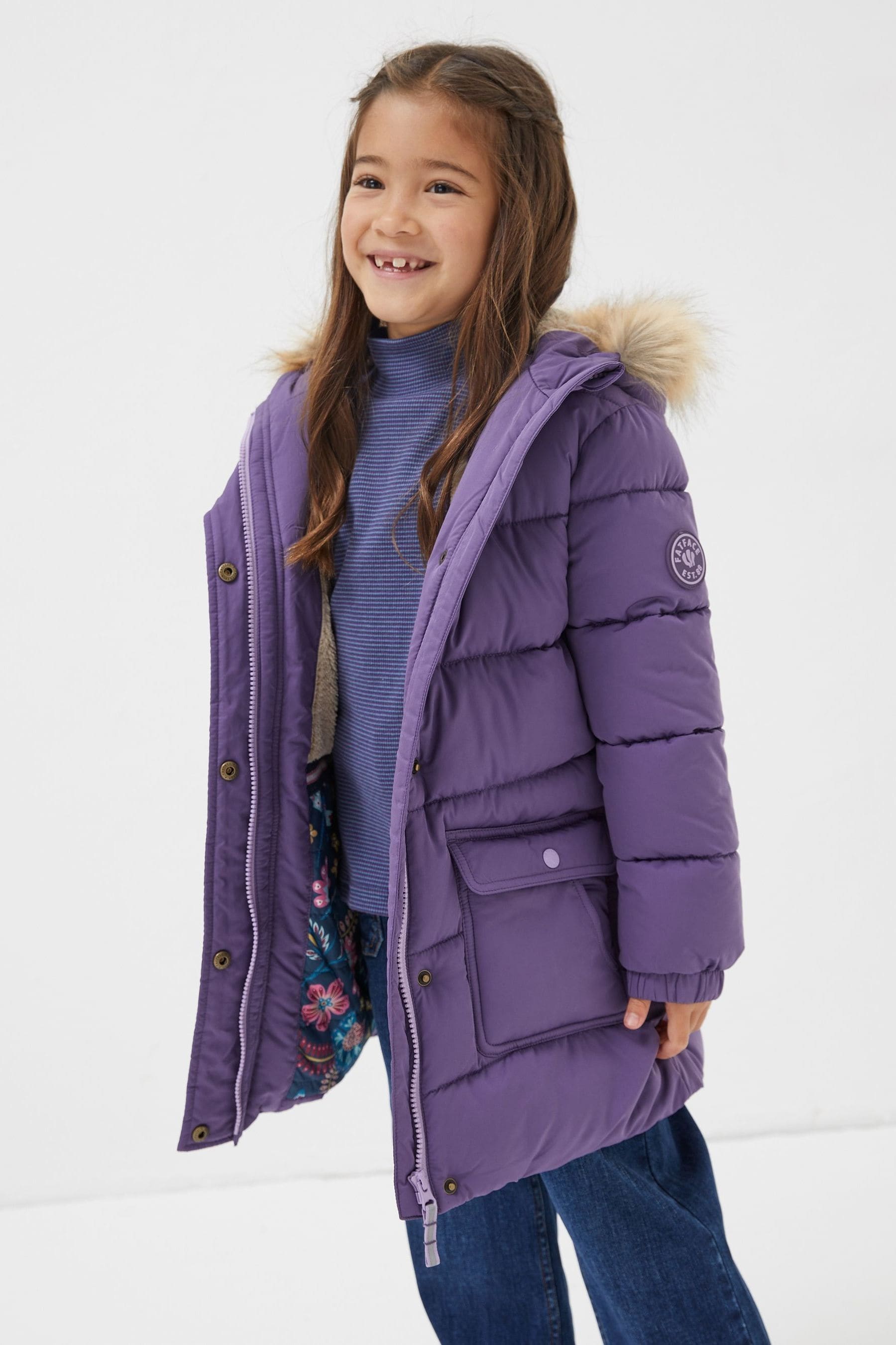 Purple FatFace Longline Padded Coat