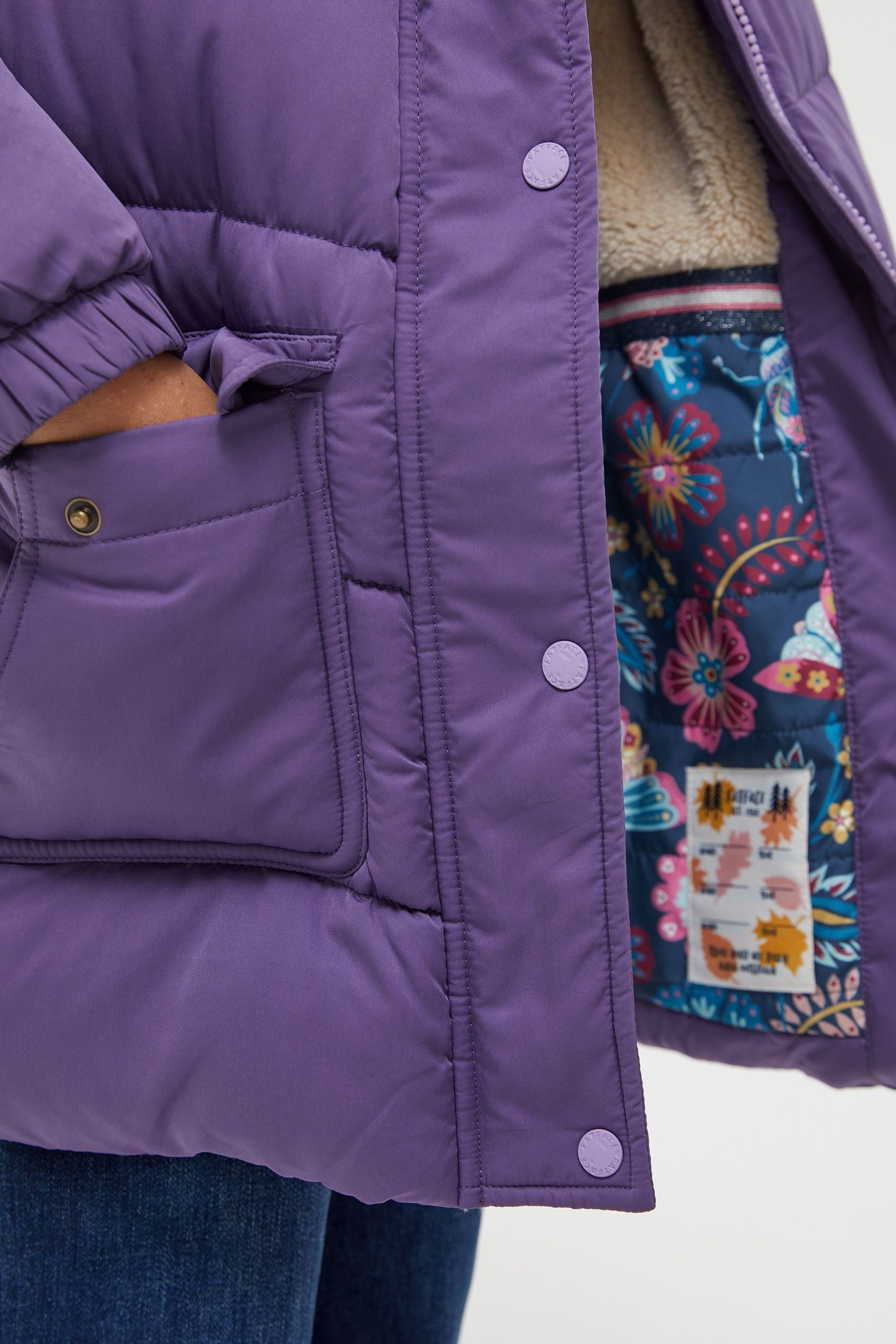 Purple FatFace Longline Padded Coat