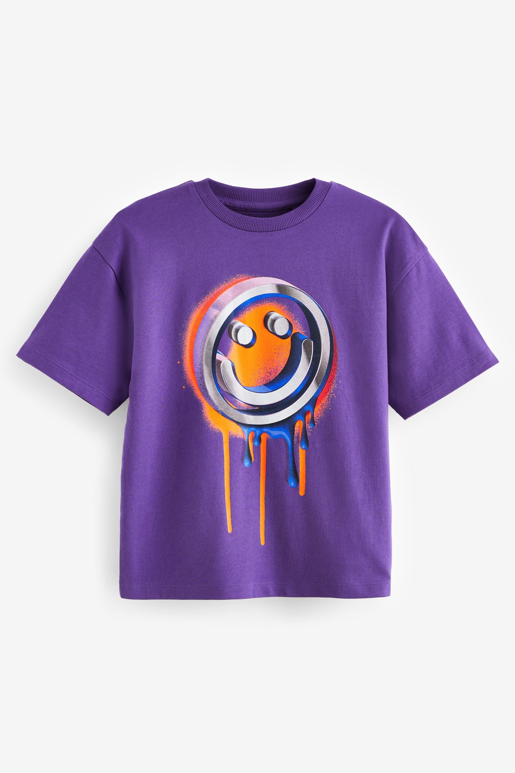 Purple Smile Relaxed Fit Short Sleeve Graphic T-Shirt (3-16yrs)