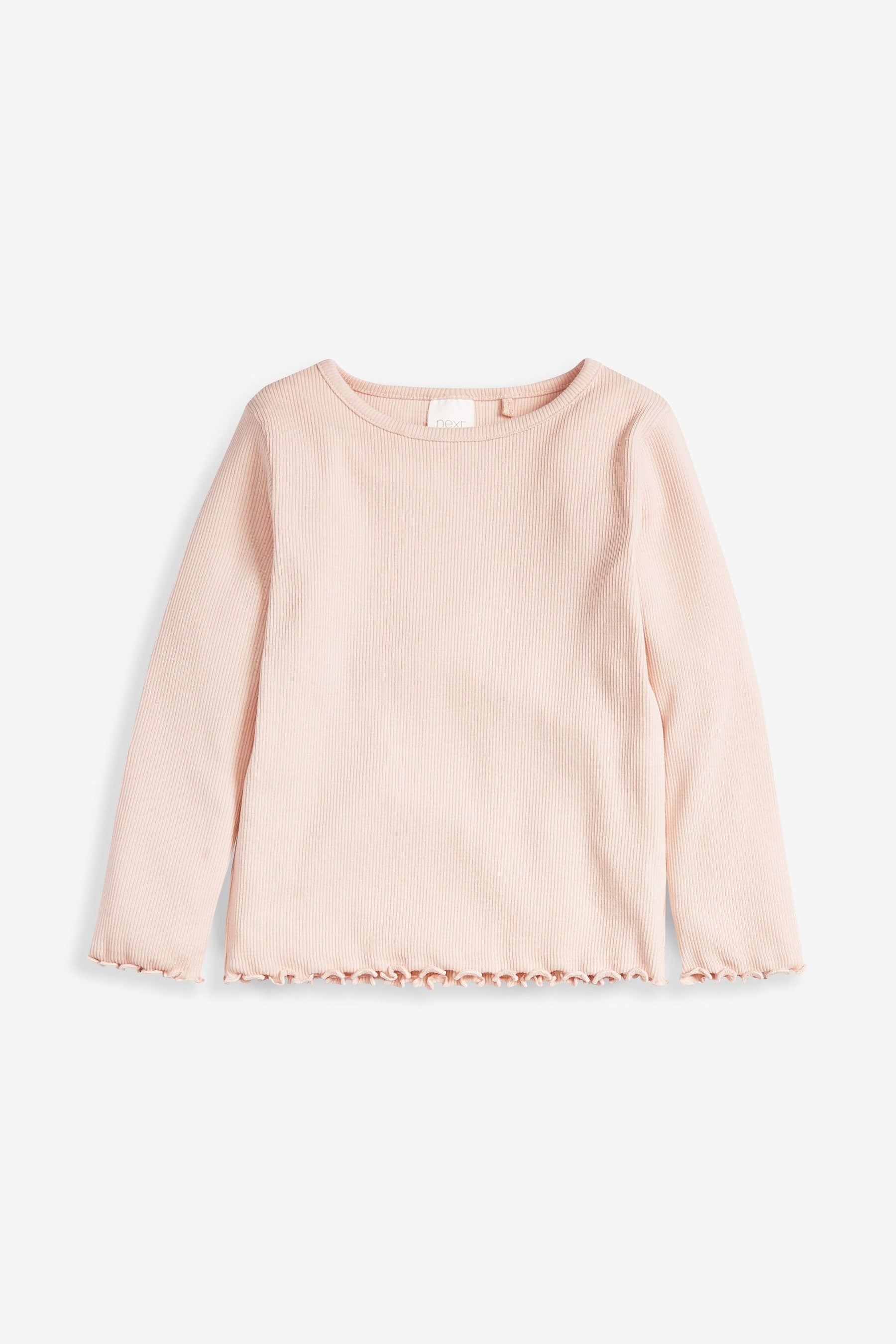 Pale Pink Cotton Rich Long Sleeve Rib T-Shirt (3mths-7yrs)