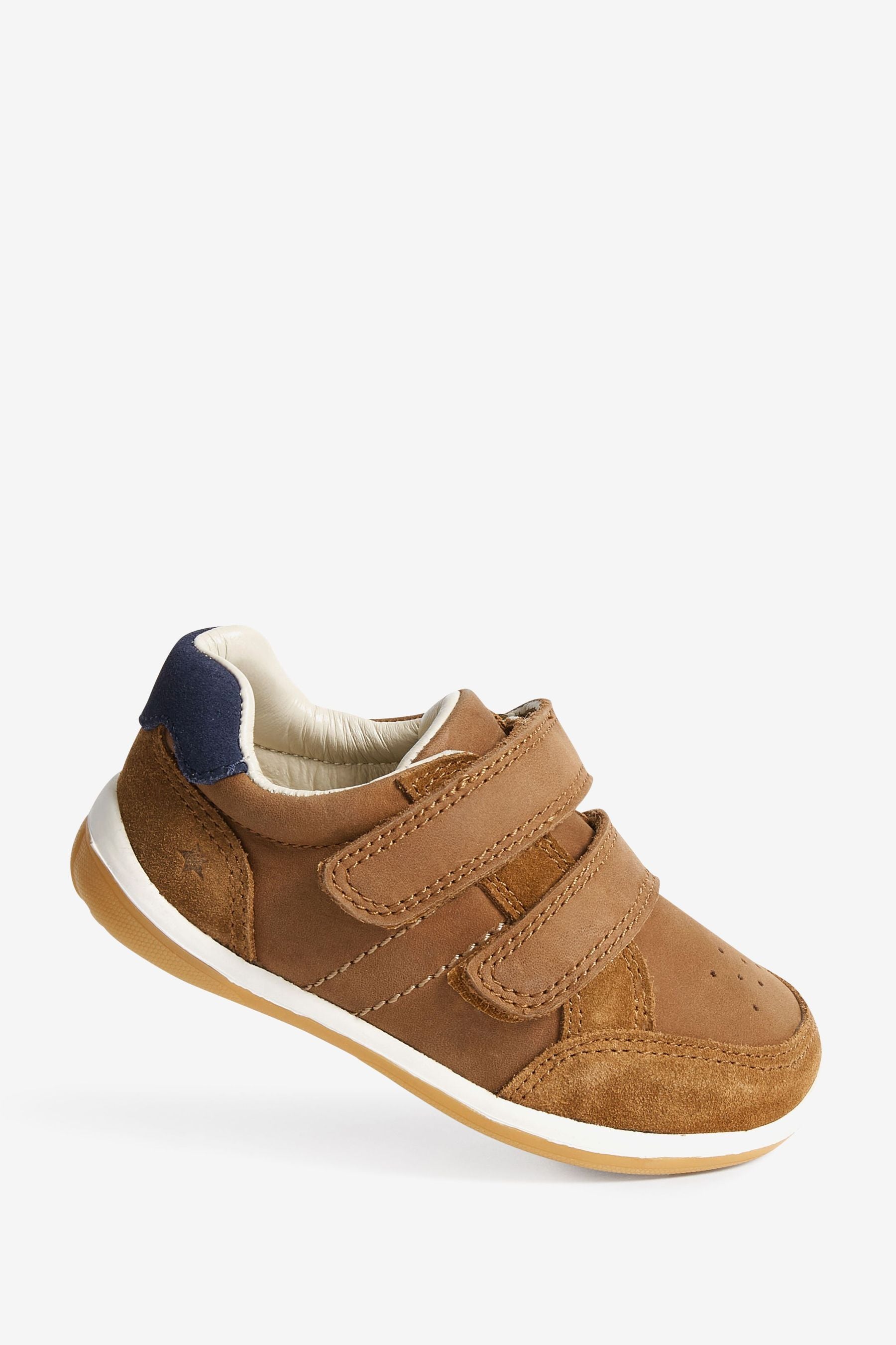 Tan Brown Touch Fastening Leather First Walker Baby Shoes