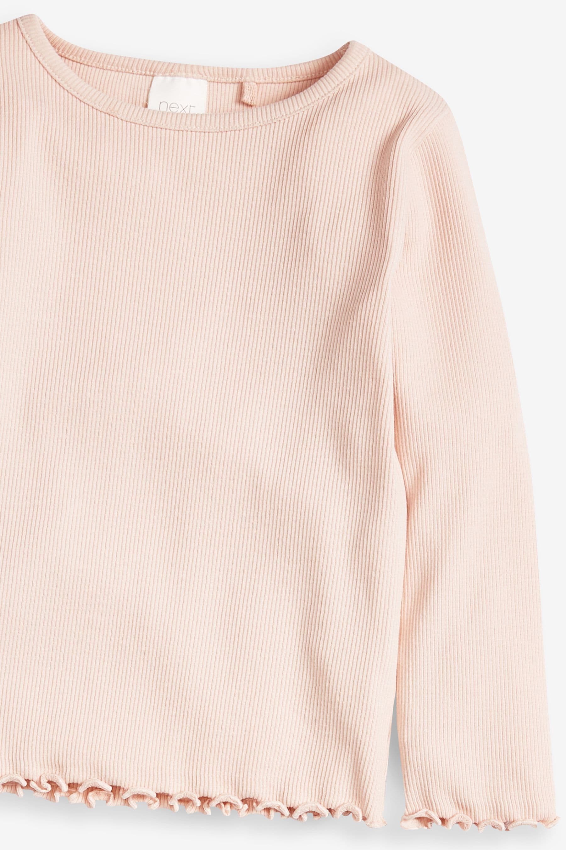 Pale Pink Cotton Rich Long Sleeve Rib T-Shirt (3mths-7yrs)