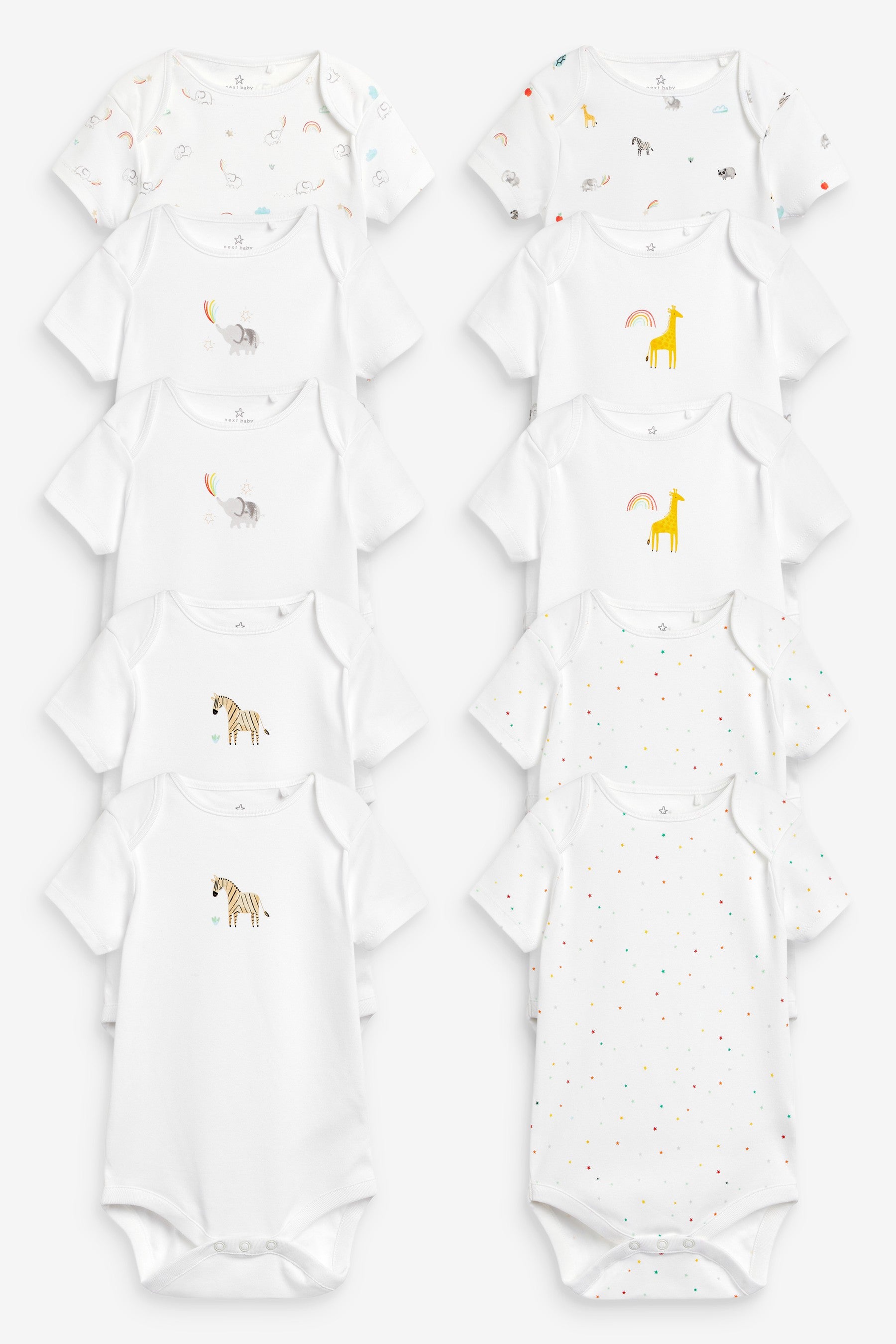 White Character Baby 10 Pack Short Sleeve Bodysuits (0mths-3yrs)